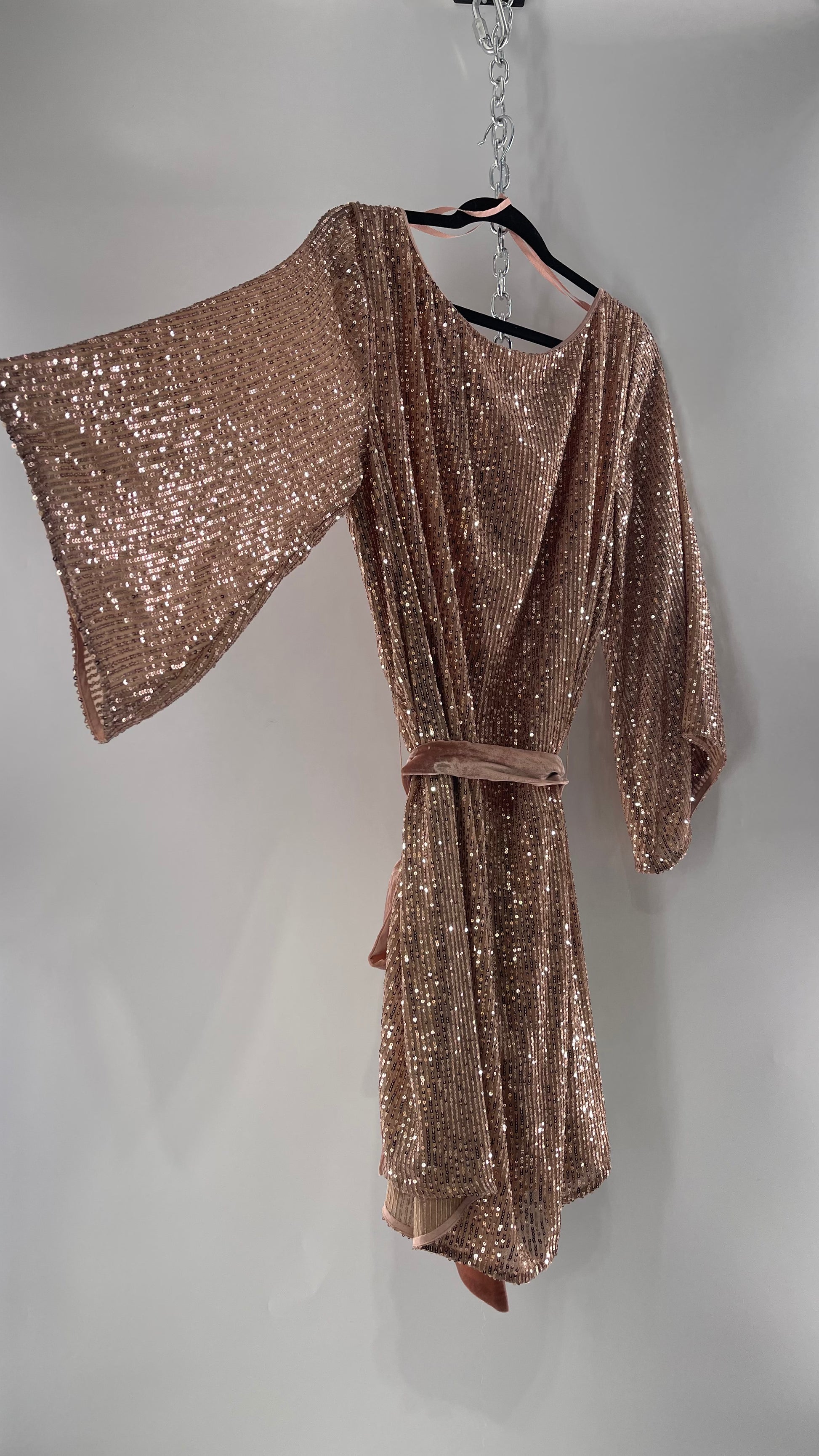 Anthropologie Rose Gold Sequin Dress with Velvet Waist Belt and Tags A The Thrifty Hippy Anthropologie Rose Gold Sequin Dress with Velvet Waist Belt and Tags A The Thrifty Hippy