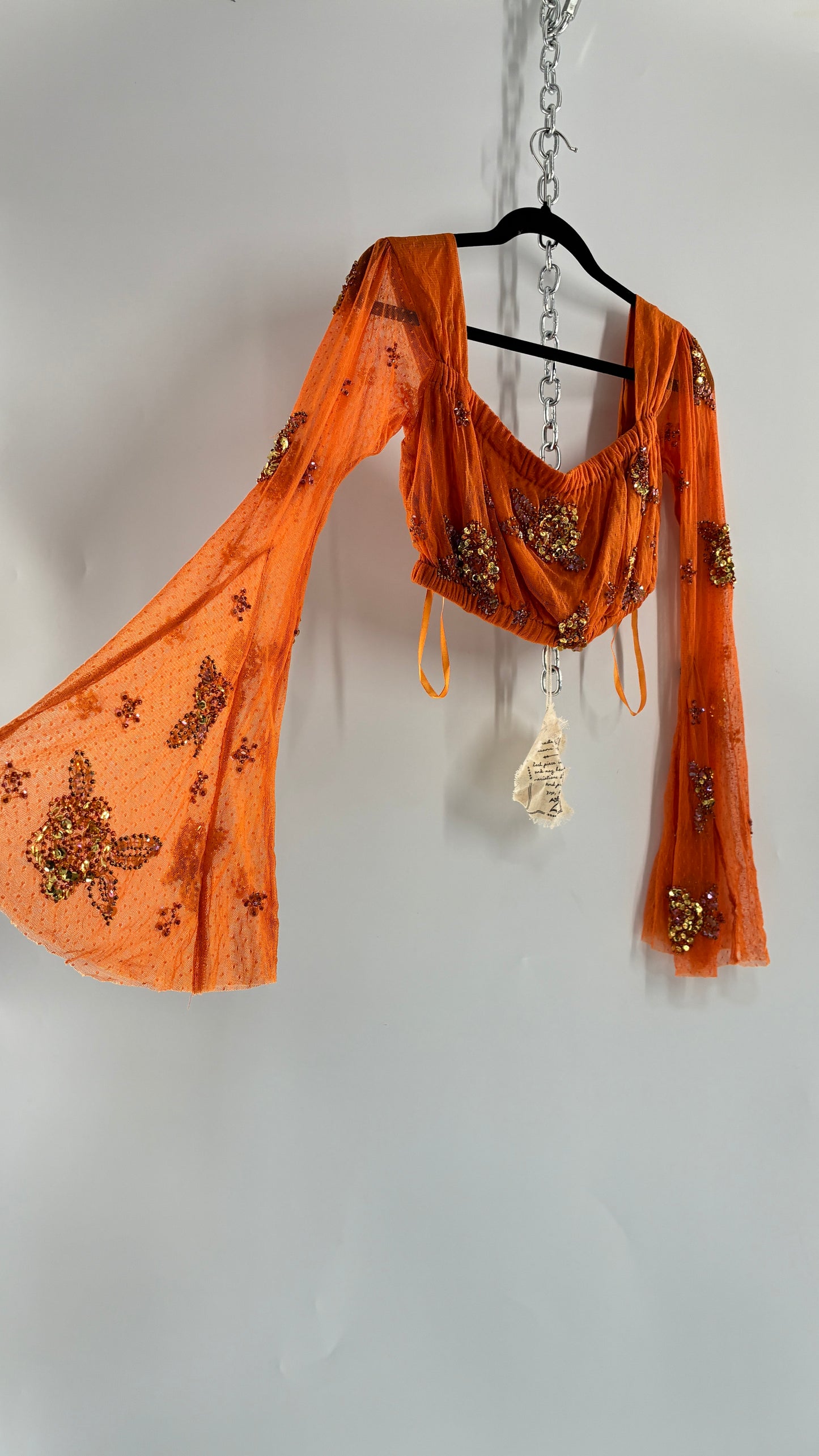 Free People Orange Off the Shoulder Beaded Bell Sleeve with Tags Attached (Medium)