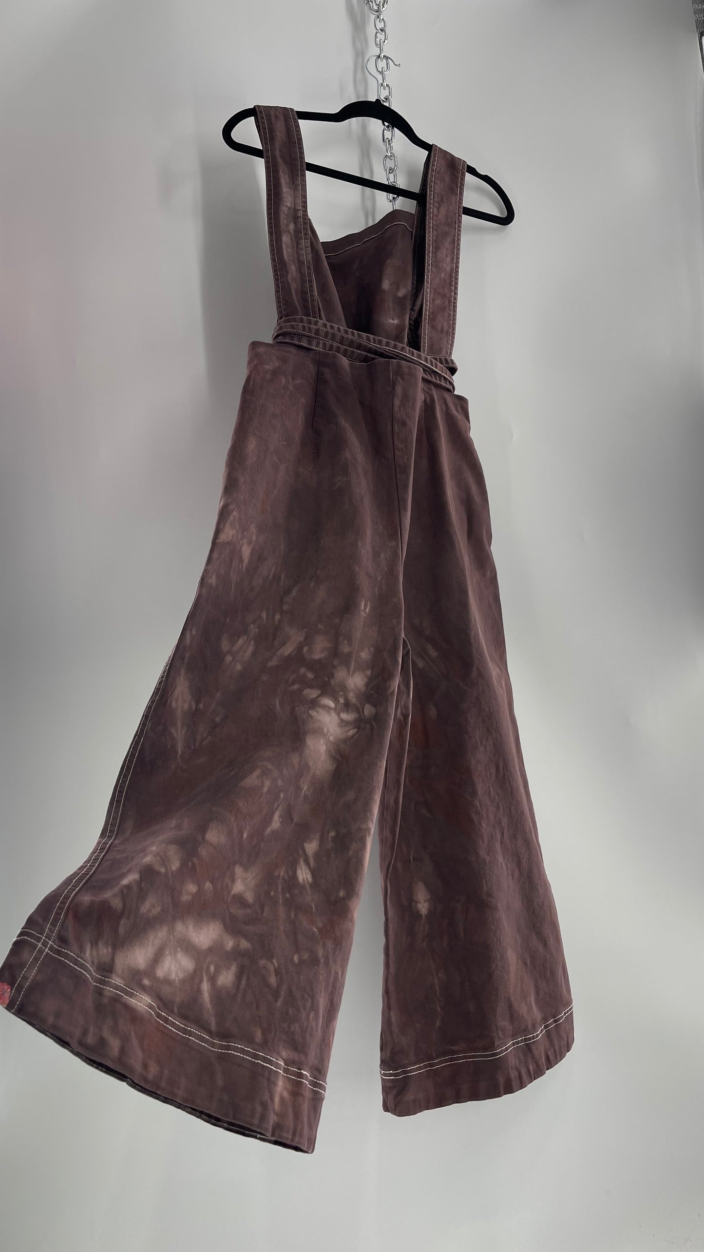 Brown Hand Dyed Jumpsuit with Waist Tie Detail and Open Back (Small)