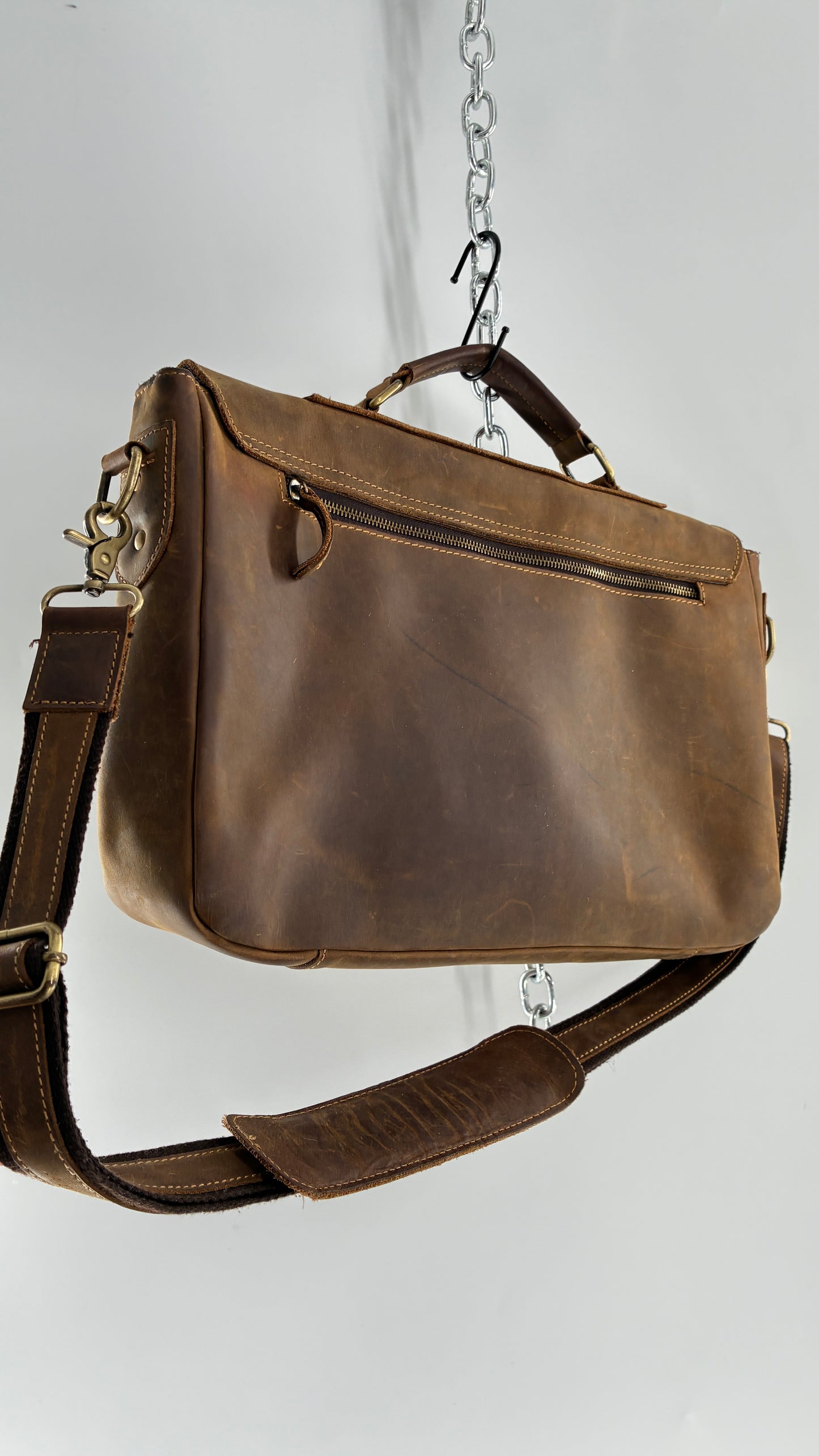 KATTEE Heavy Duty, Thick Genuine Leather Briefcase School Satchel Messenger Bag