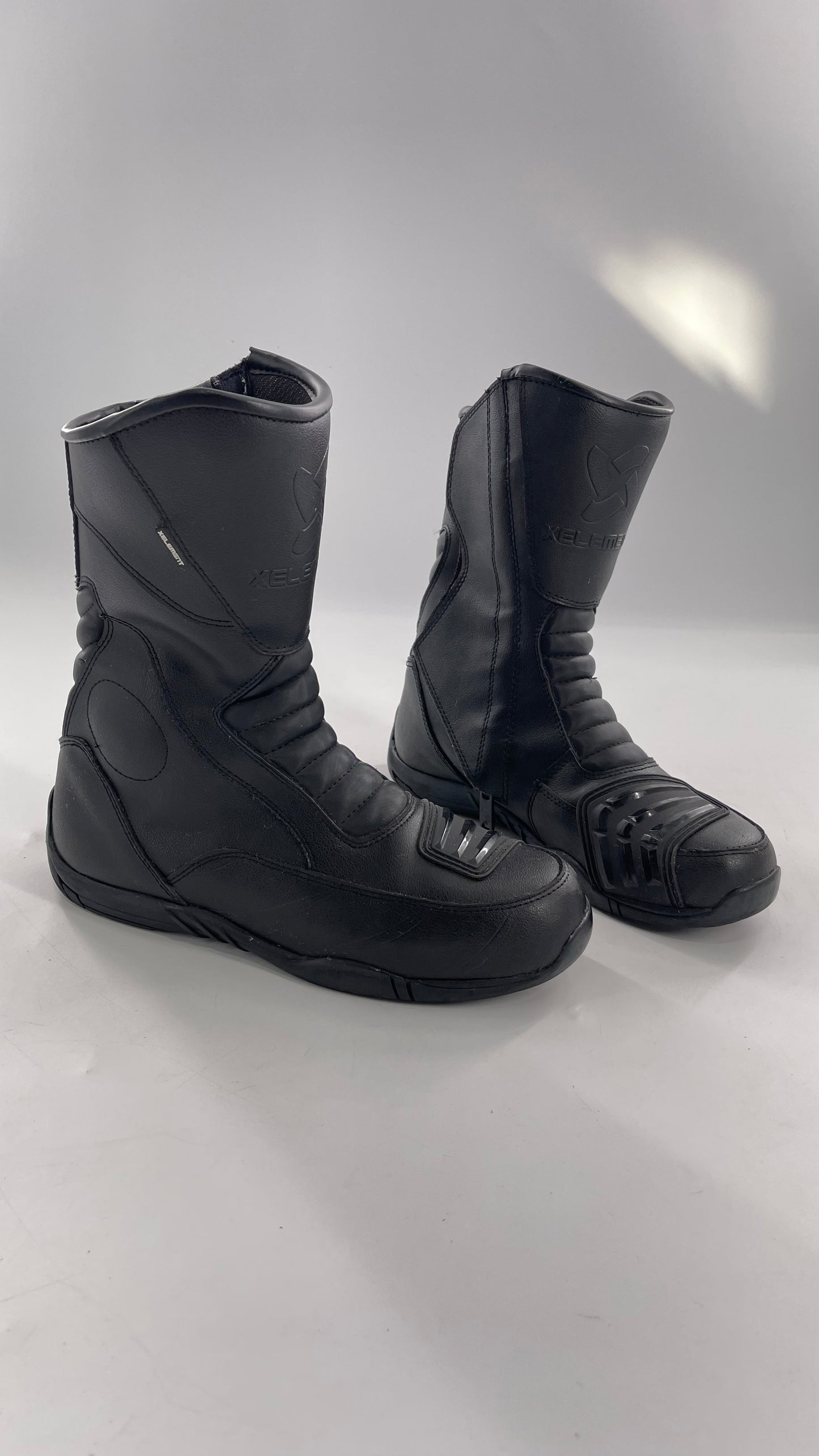 XELEMENT Black Leather Motorcycle Motocross Riding Boots (9.5)