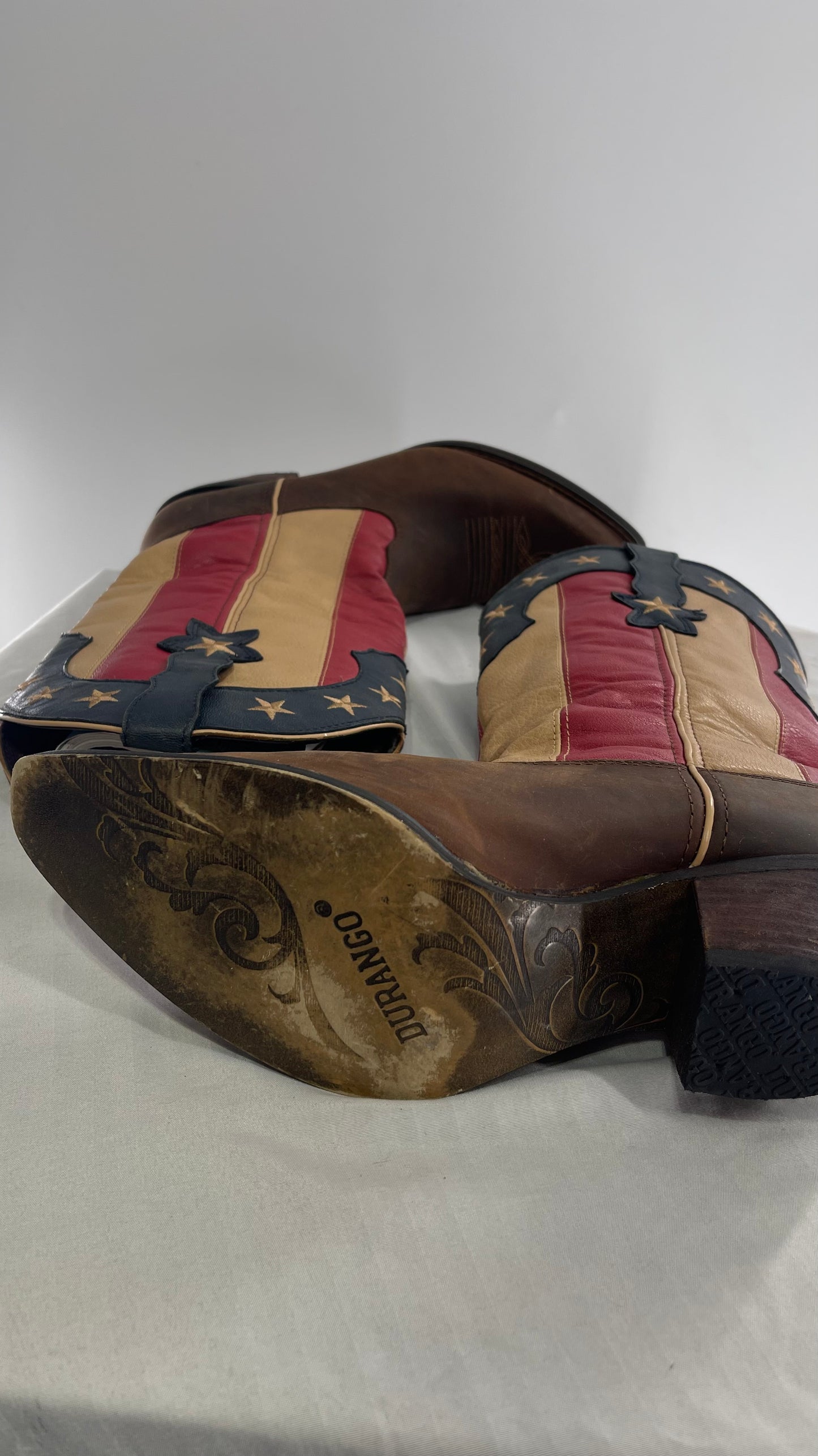 DURANGO Brown Leather Americana Flag Cowboy Boots (11)
