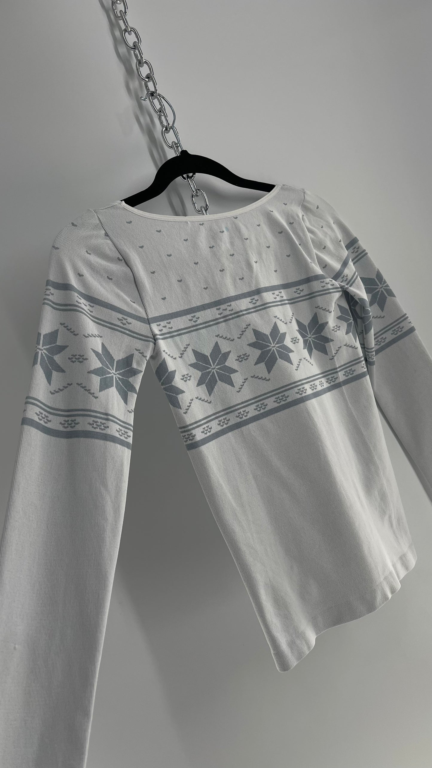 Free People Stretchy Snowflake Skin Tight Long Sleeve (Medium)