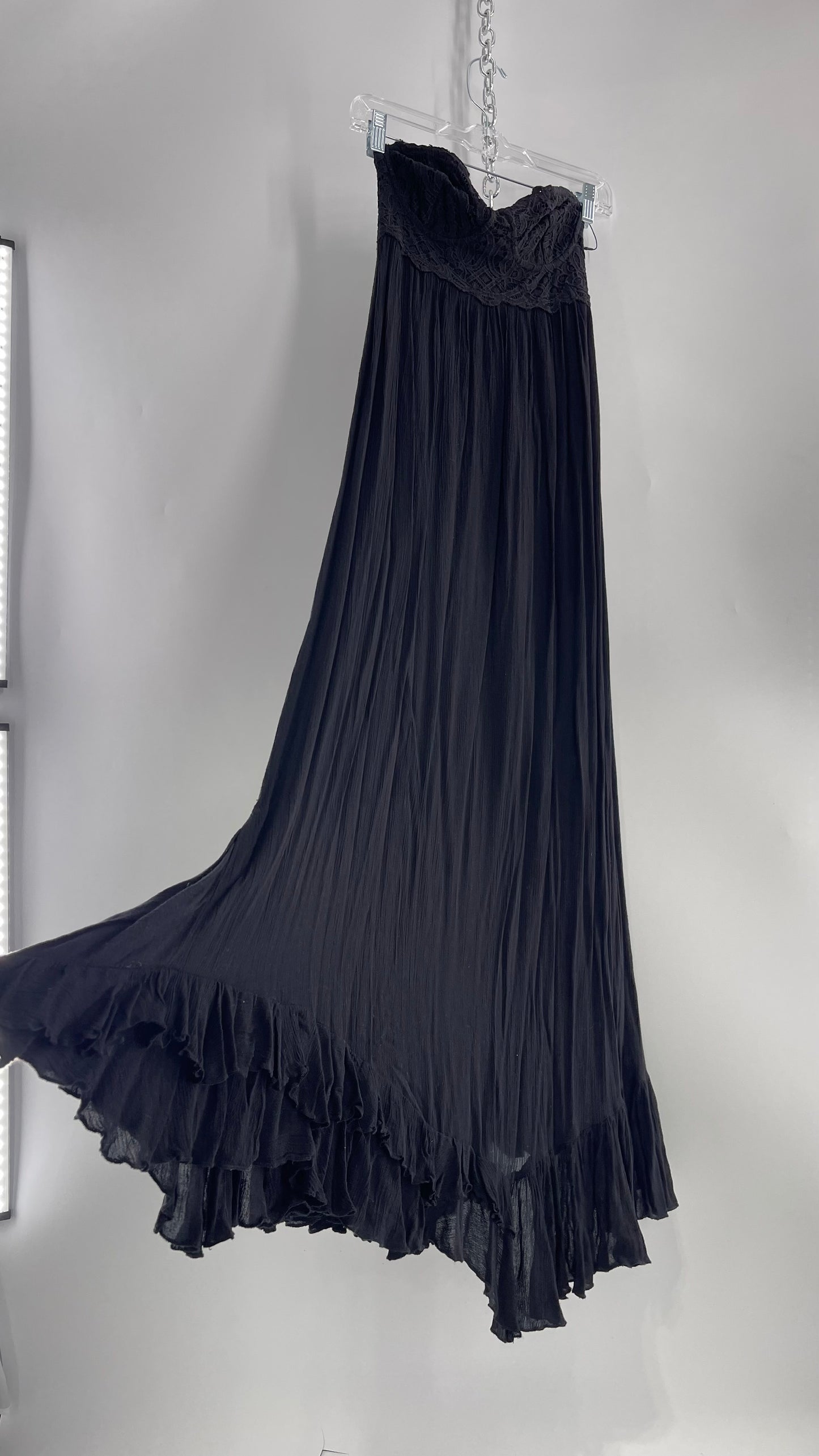 Free People Adella Black Full Length Maxi Dress (Small)