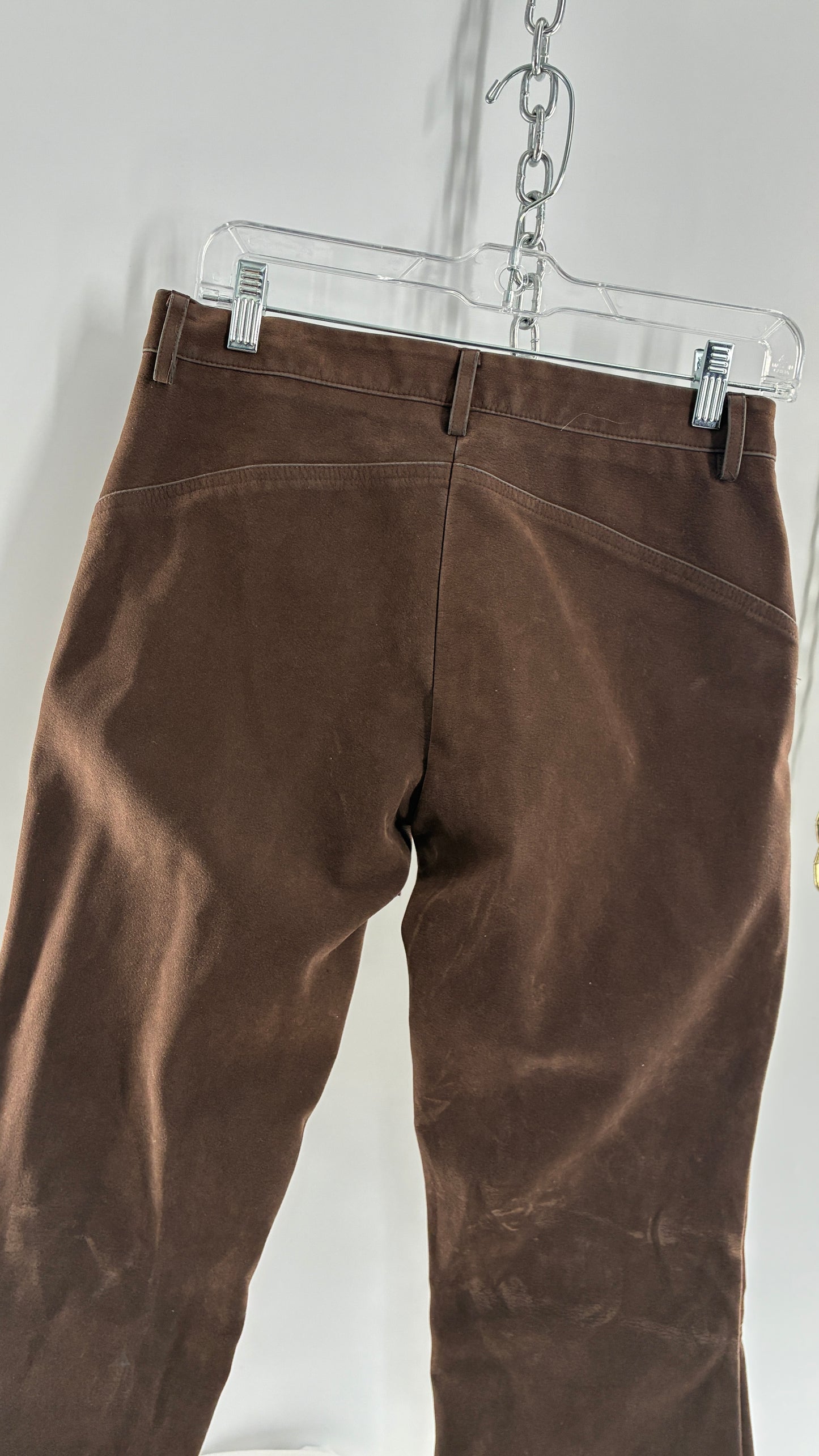 Vintage ECOTE Vegan Leather Velour Brown Lace Up Closure, Low Rise, Boot Leg Pants (Small)