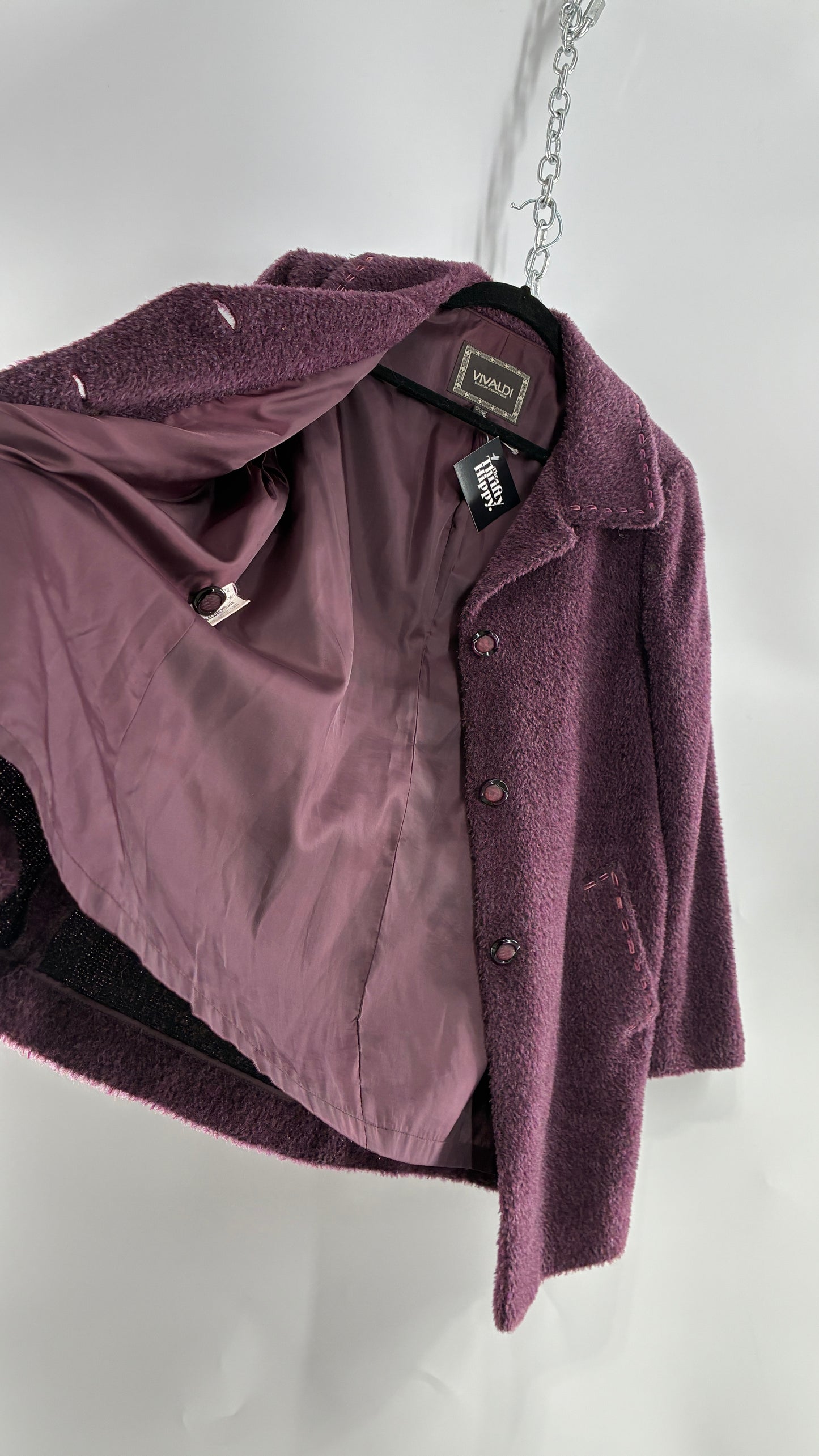 Vintage VIVALDI Purple Coat with Ribbon Stitch Detail (97,102,165cm)
