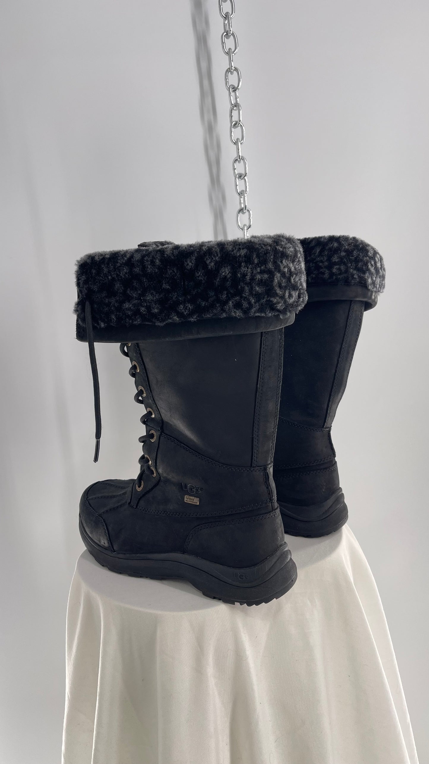 UGG Rare Black Tall Waterproof Adirondack Boots with Leather and Sherpa Lining (6)