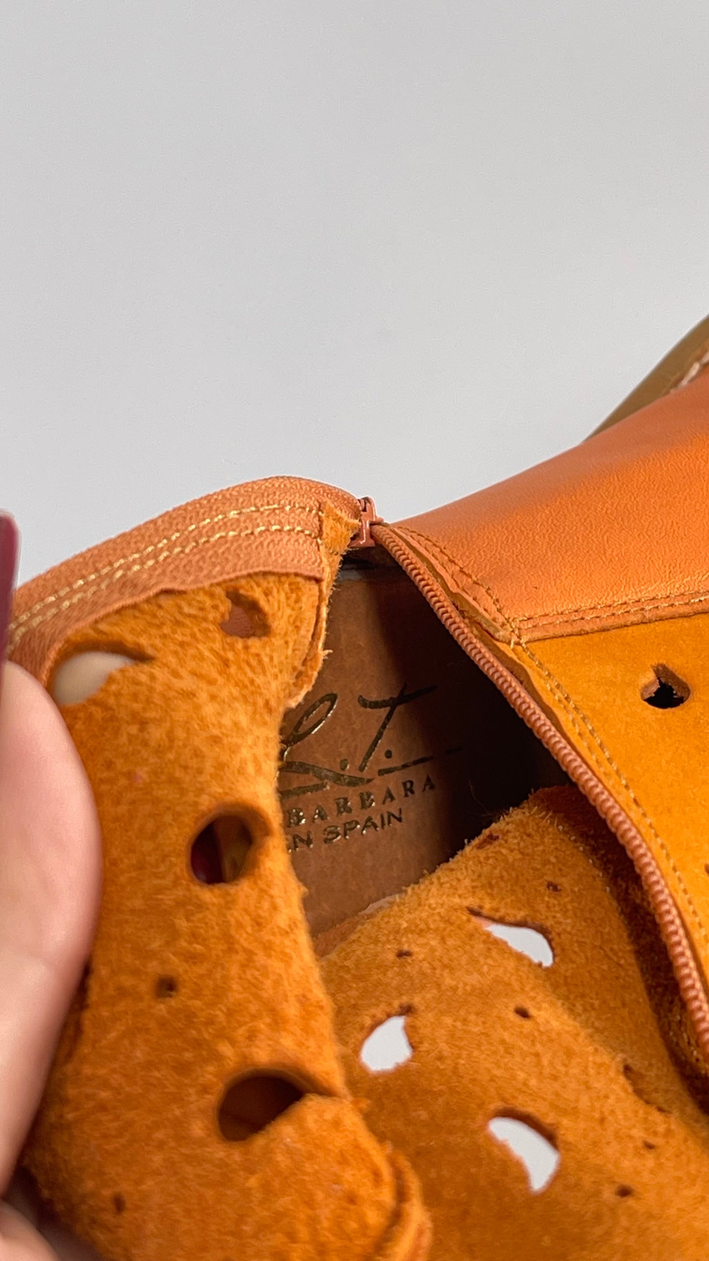 Vintage Santa Barbara Orange Leather Made in Spain Pointed Toe Cowboy Boots (8)