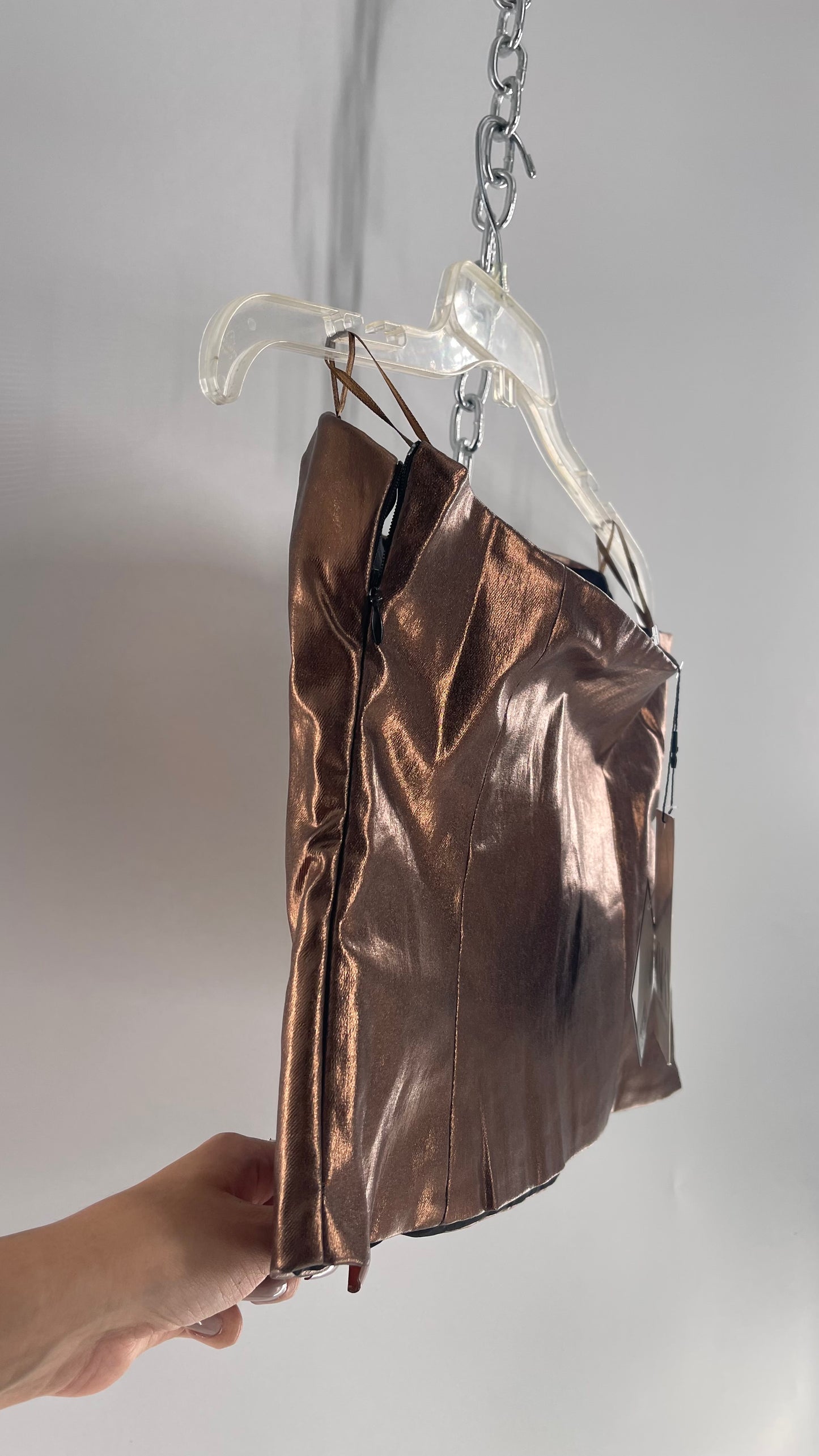 ZARA Metallic Bronze Bustier With Draping Detail and Tags Attached (Small)