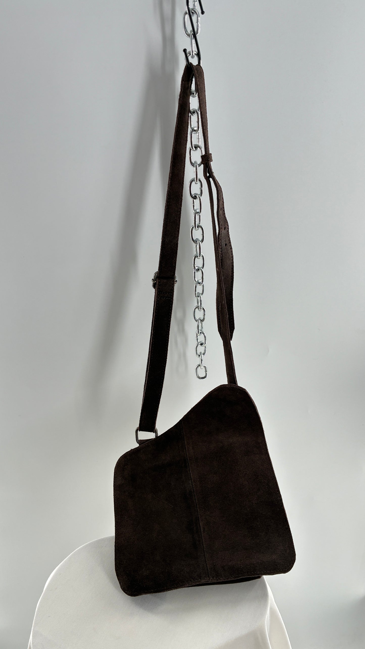 Free People Brown Suede Leather Crossbody Pouch Purse