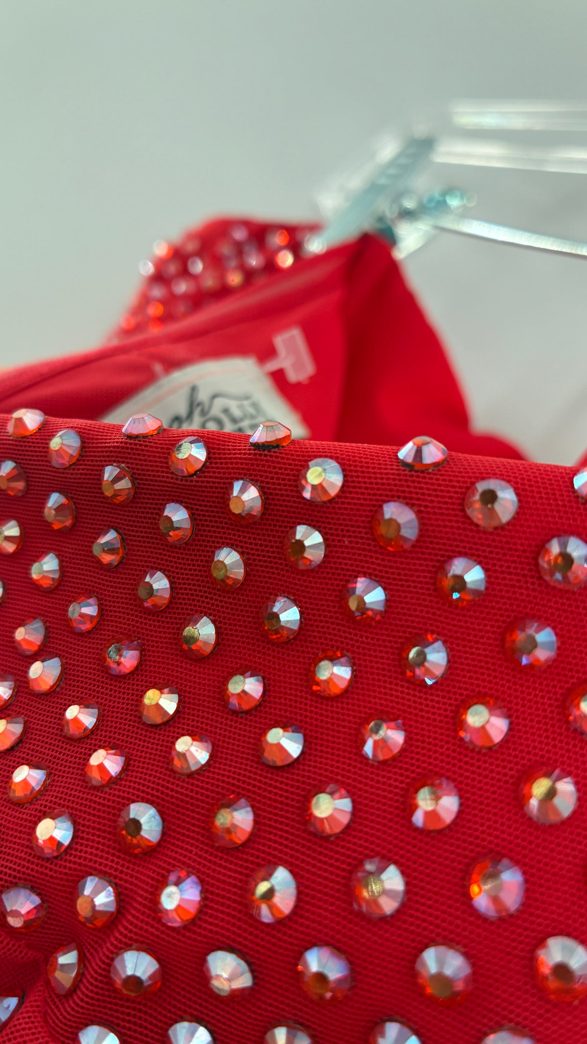 OH POLLY Red Ruffle, Heavy Gown Covered in Iridescent Rhinestones NWOT (14)