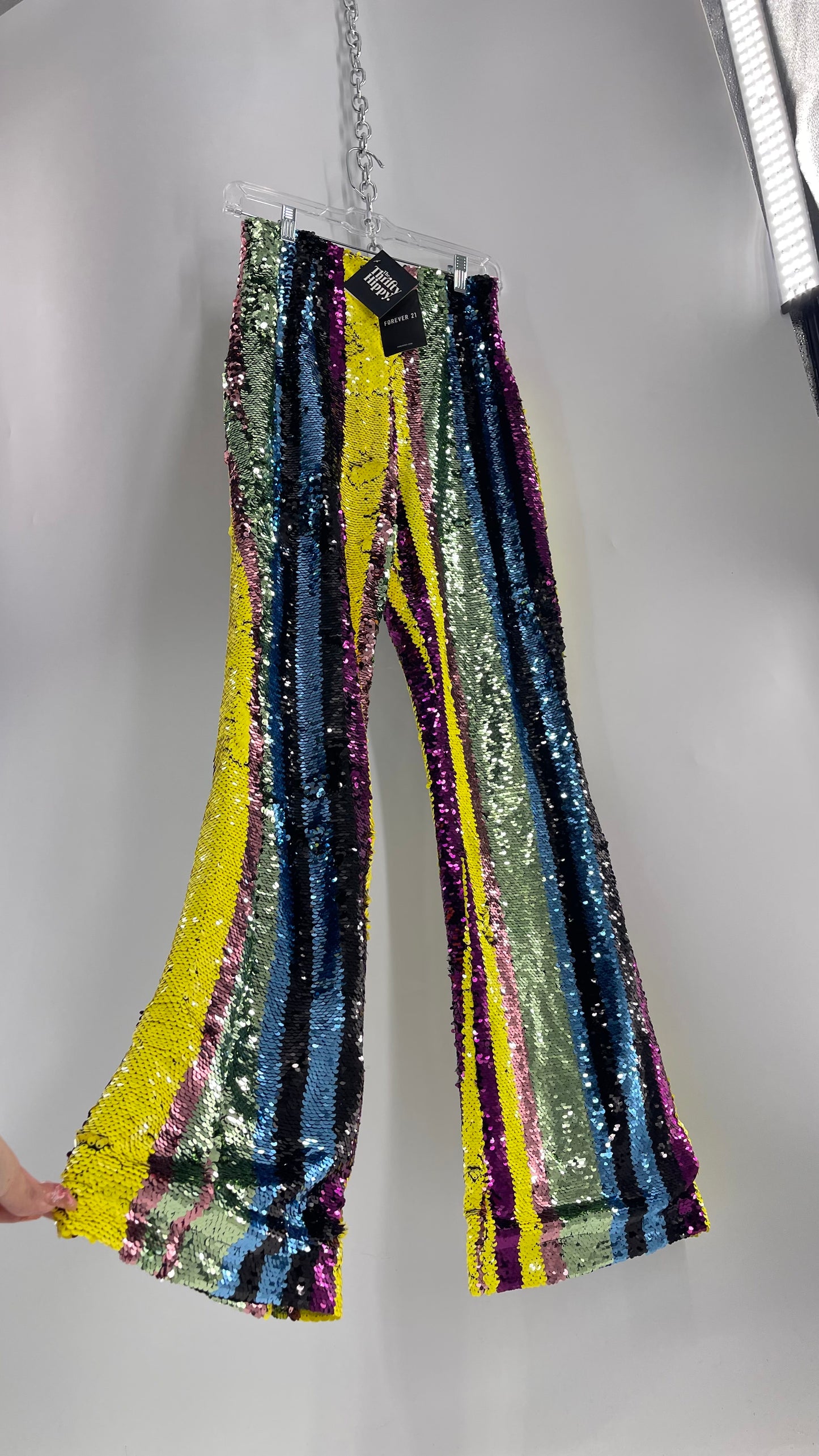 Deadstock Forever 21 Sequin Striped Colorful Festival Flare Pants (Small)