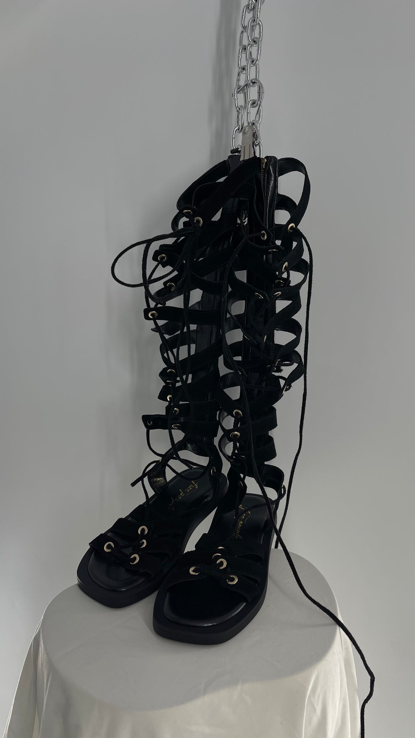 Free People Black Suede Gladiator Sandals Sun Chaser (38.5)