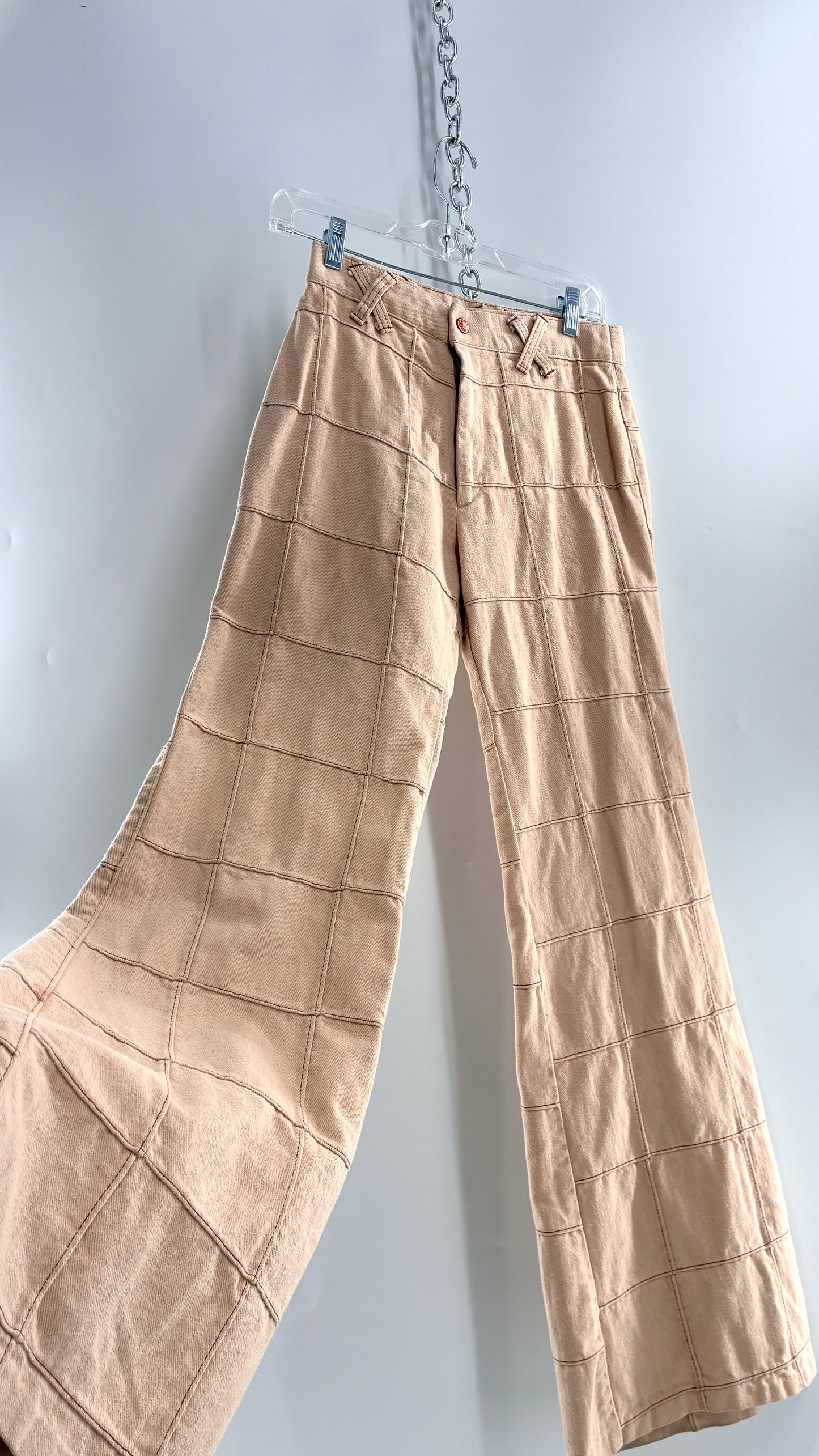 Vintage Tan Patchwork Flare with “X” Belt Loops (XS/S)