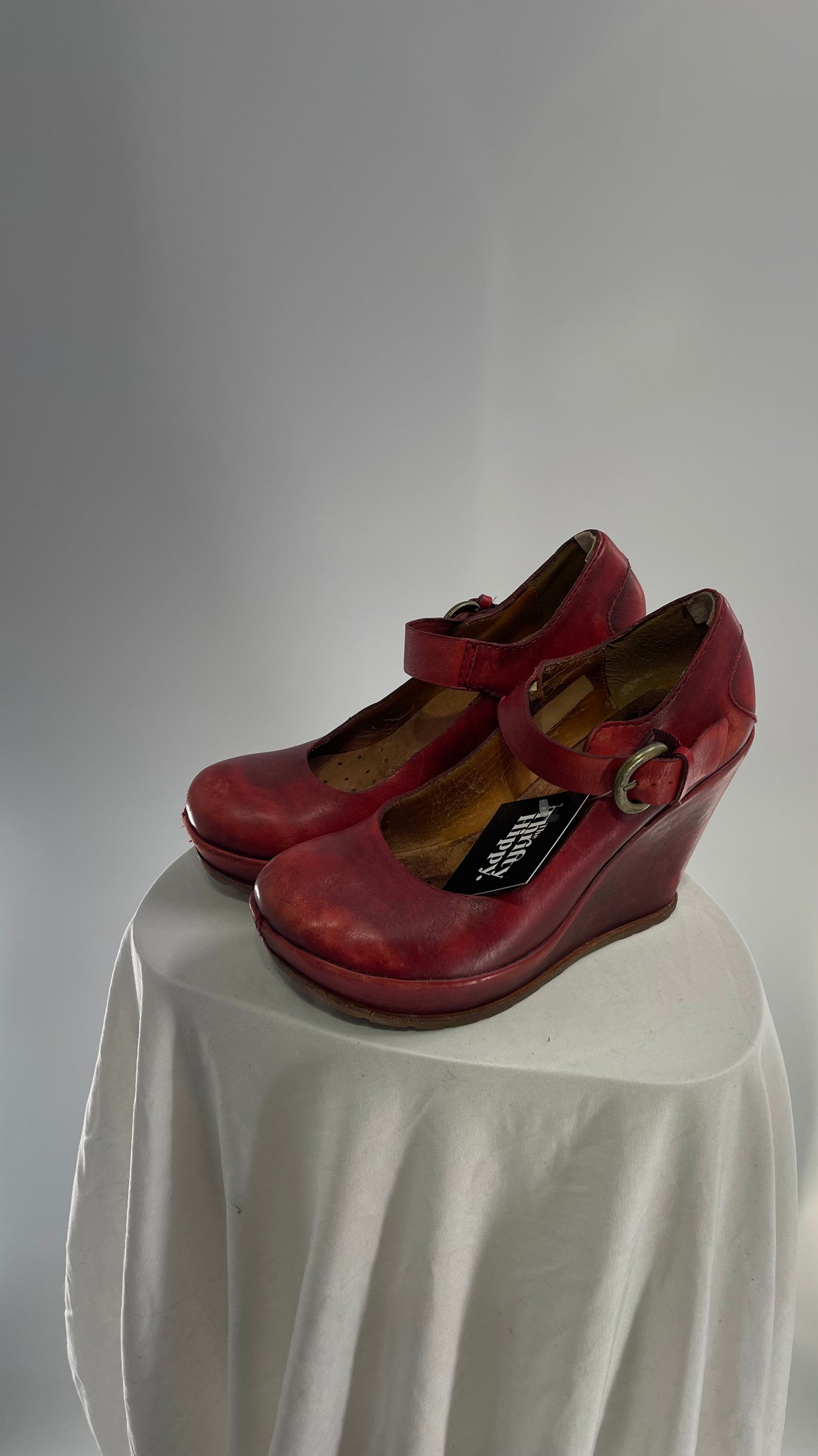 Kork-ease THE BONE Yuli Red Leather Wedge Mary Jane