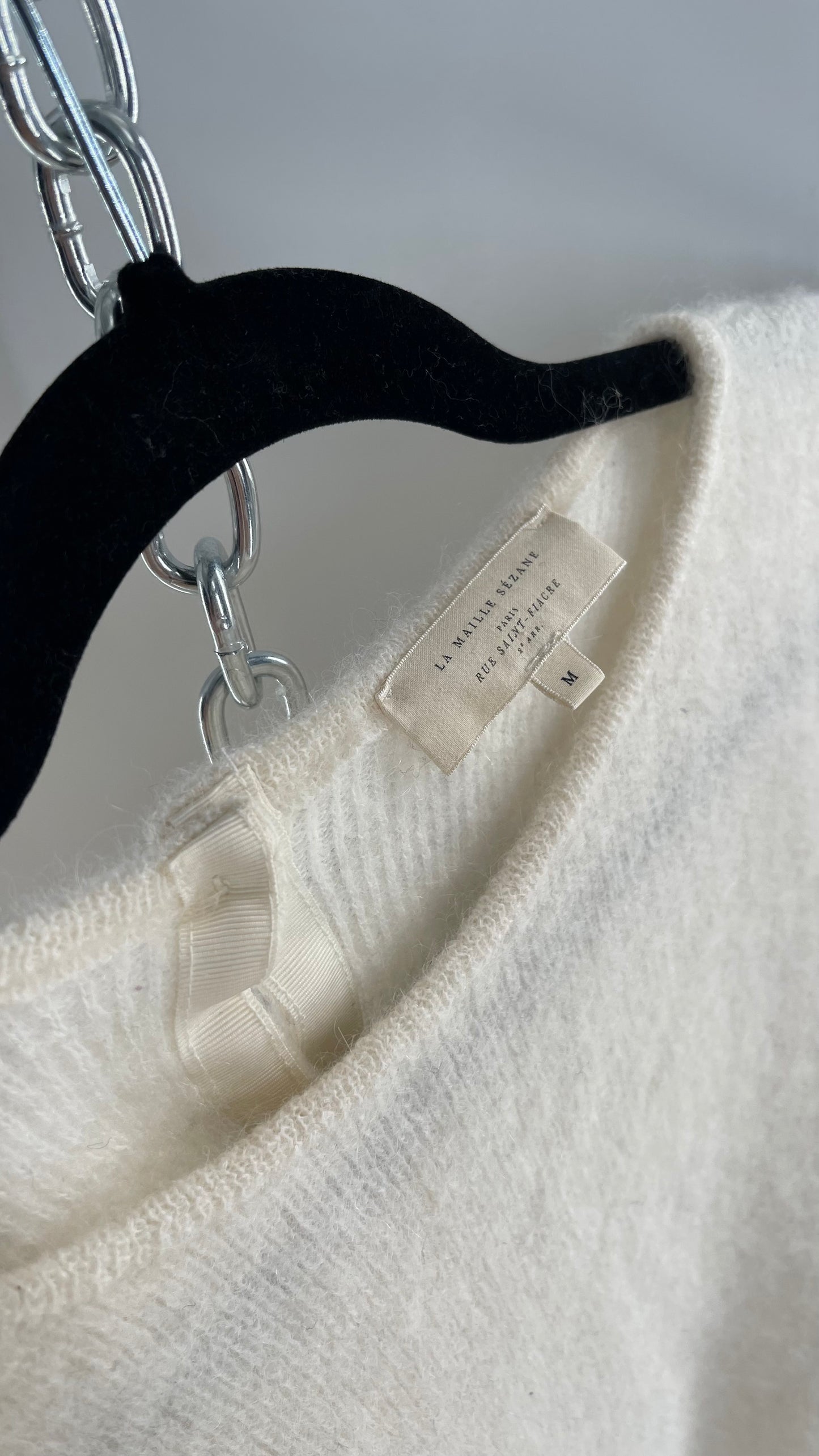 Vintage La Maille Sézane PARIS Rue Saint Fiagre White Alpaca/Mohair Button Back Cardigan (Medium)