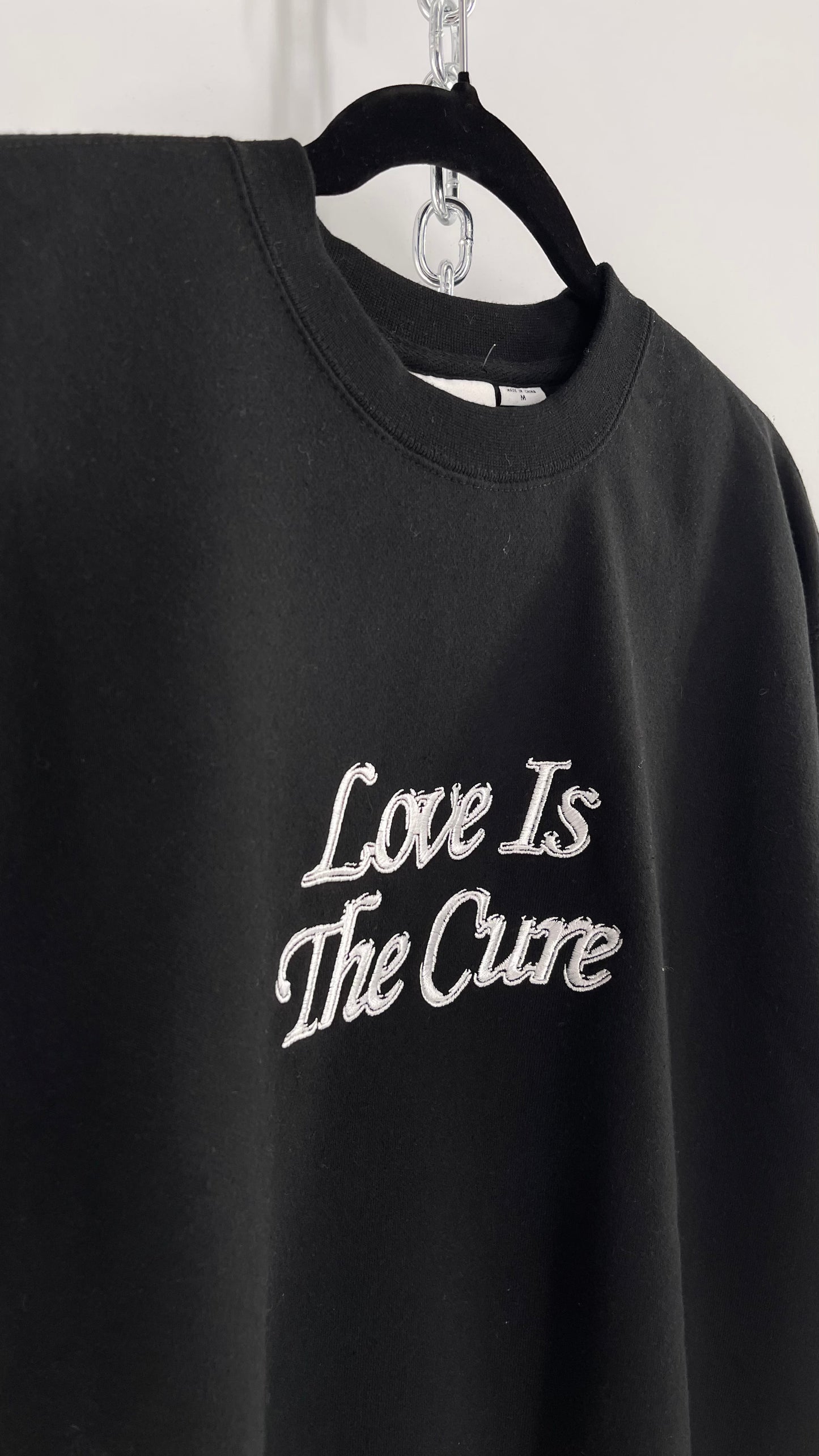 OBEY Black All Over Embroidered Love is The Cure Crewneck with Tags (Medium)