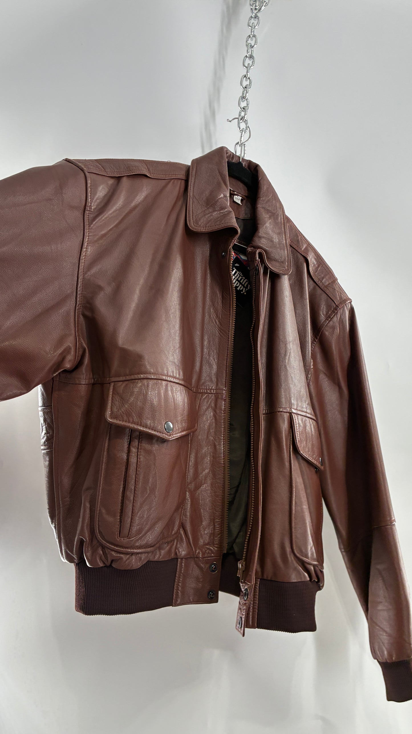 Vintage SUPER FORTRESS B2 Brown Leather Bomber Jacket (Large)