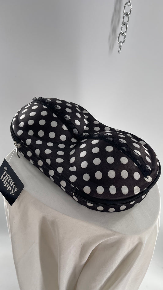 Vintage Hard Shell Black White Polka Dot Bra Bag