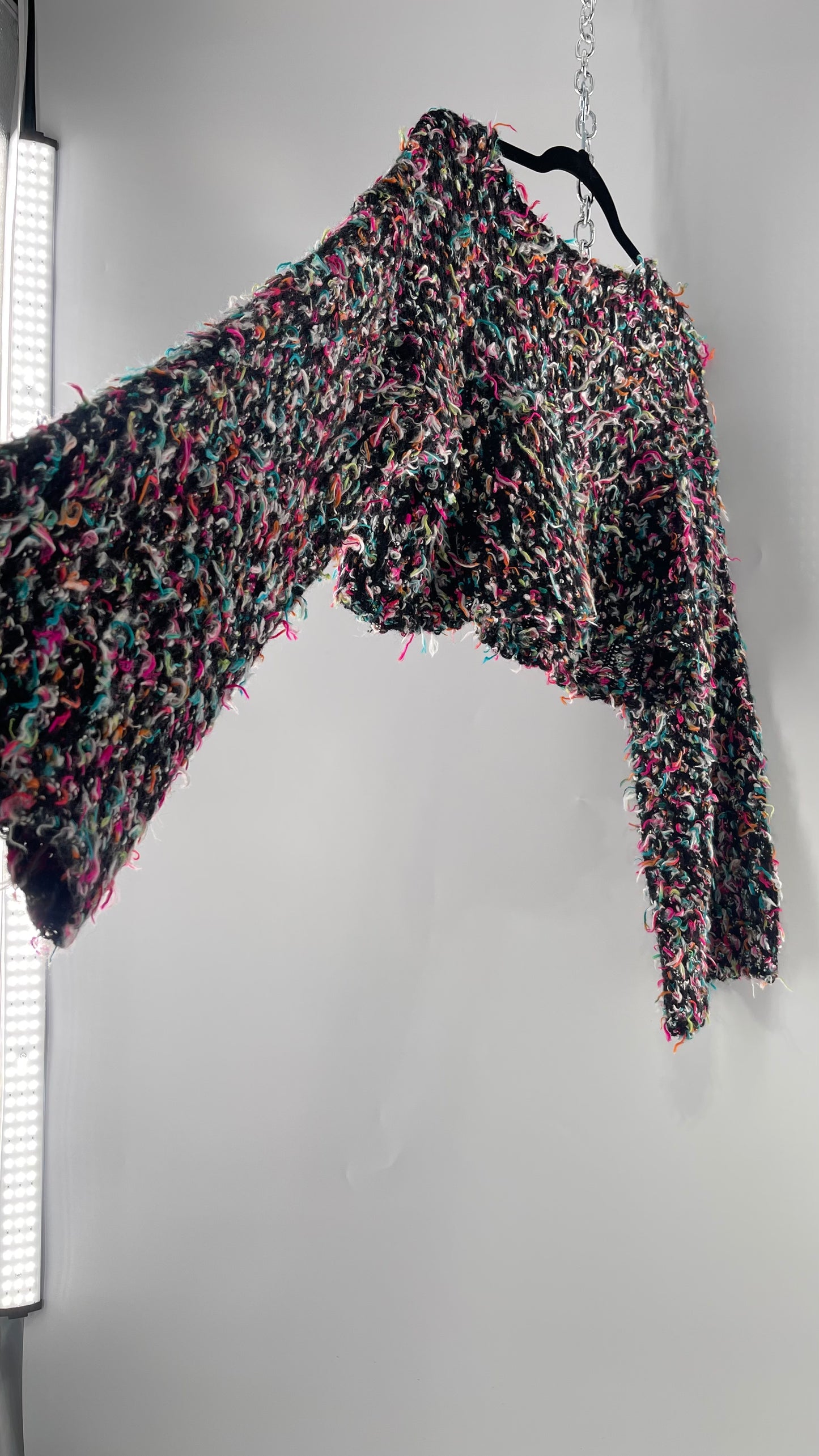 Urban Outfitters Shaggy Black Cropped Sweater with Colorful Threads (Medium)