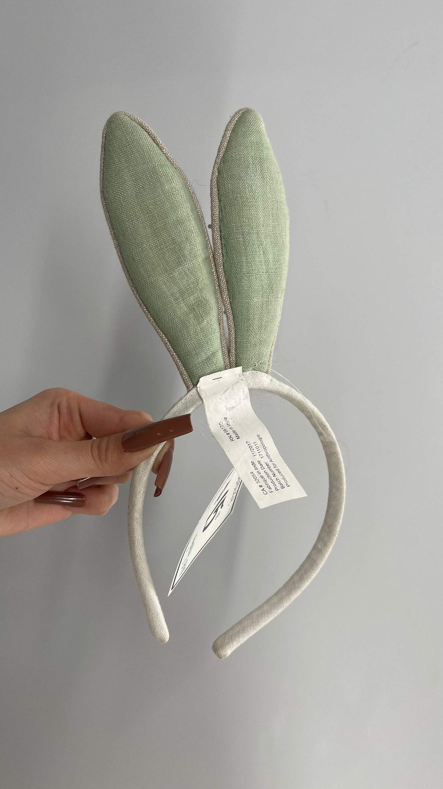 Anthropologie Bunny Rabbit Ears Embellished Beaded Sage Green Headband