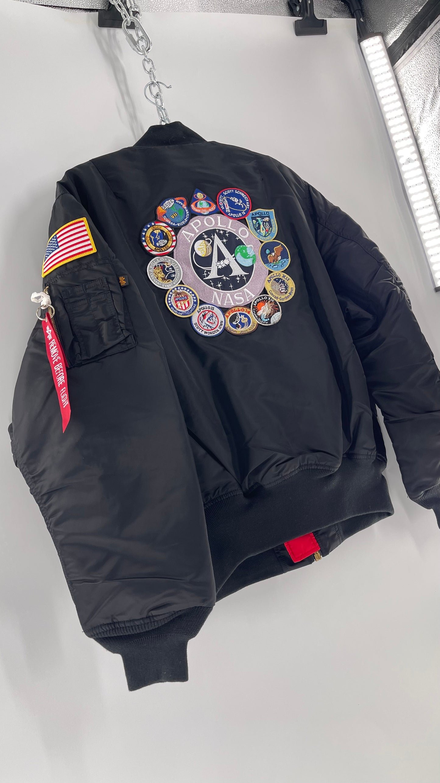 NASA Black Bomber Jacket with Tons of Patches Never Worn with Tags (XXL)