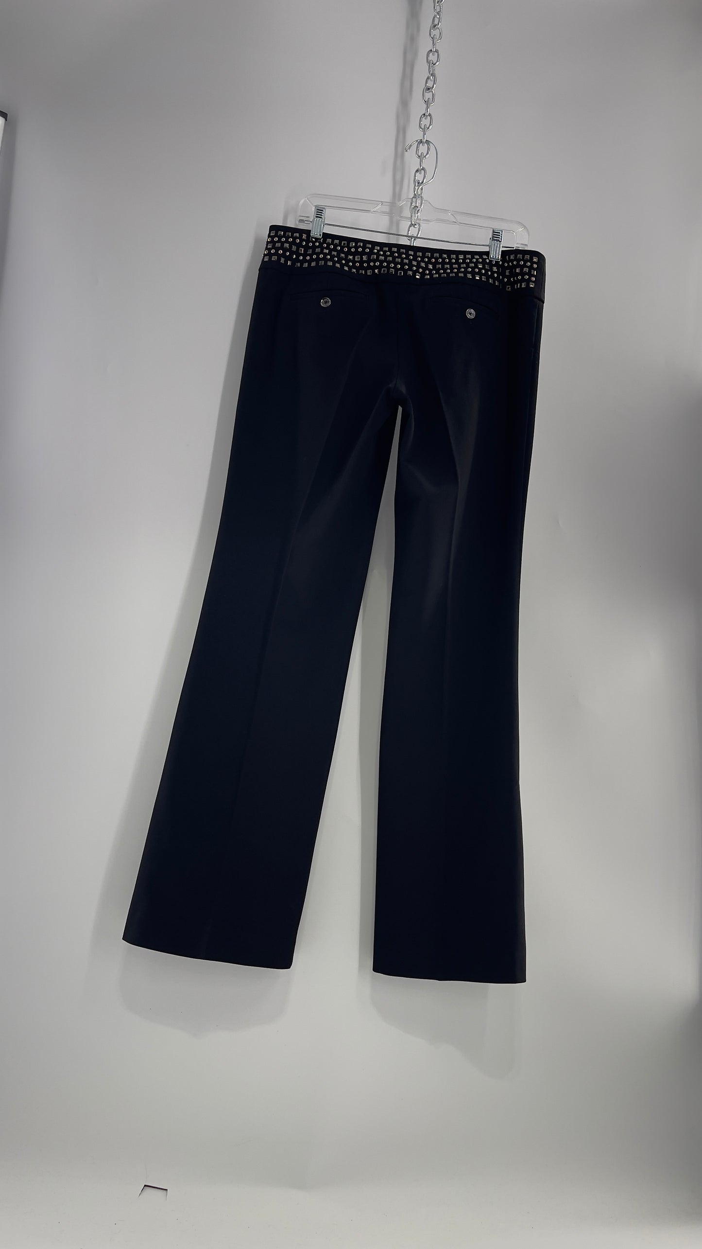 VINTAGE Express Black Low Waist Trouser with Studded Waistline and Kickflare Hem (8)