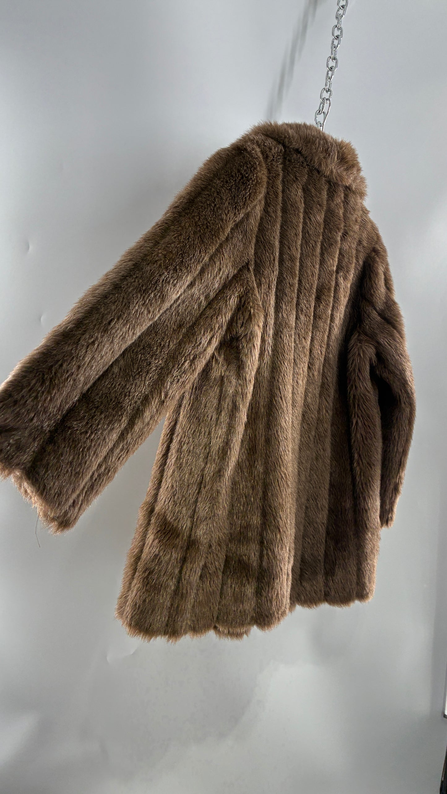 Vintage Vegan Mixed Brown Tones Paneled Fur Coat  (12)