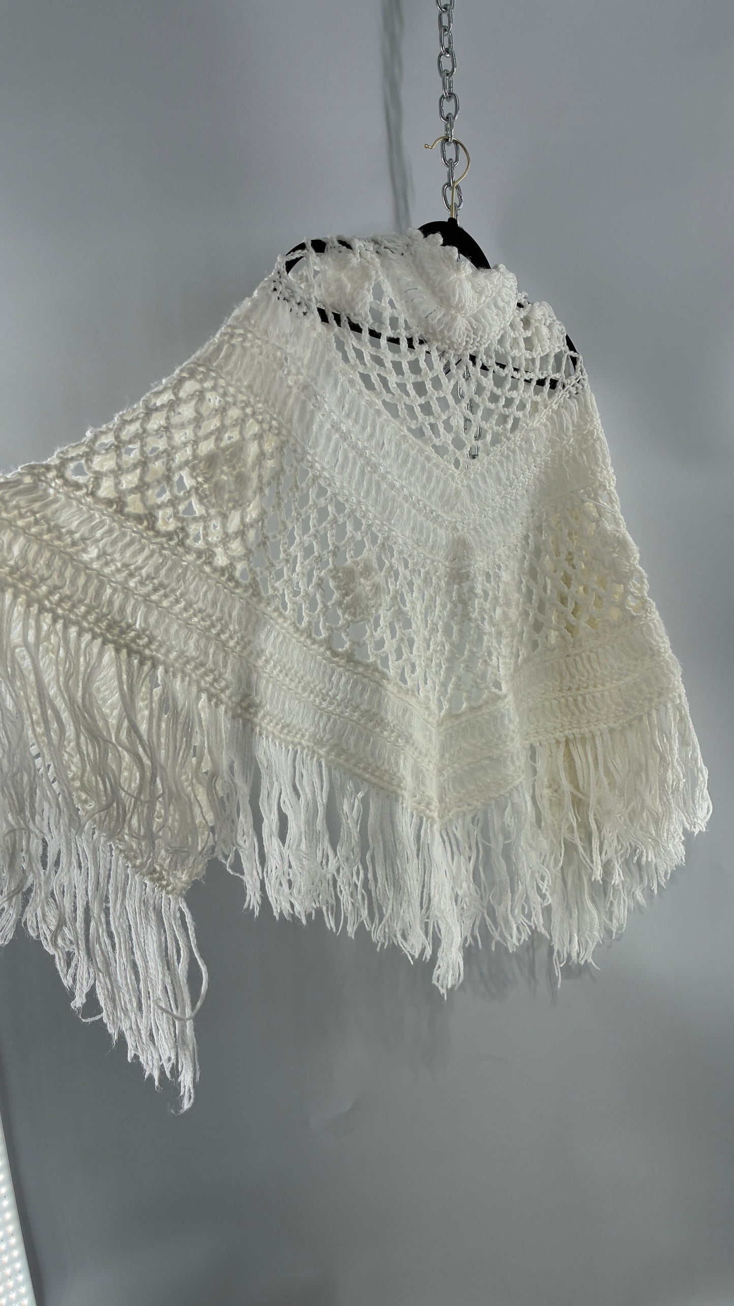 Vintage Off White Hand Knit Scarf Poncho Shawl Cape