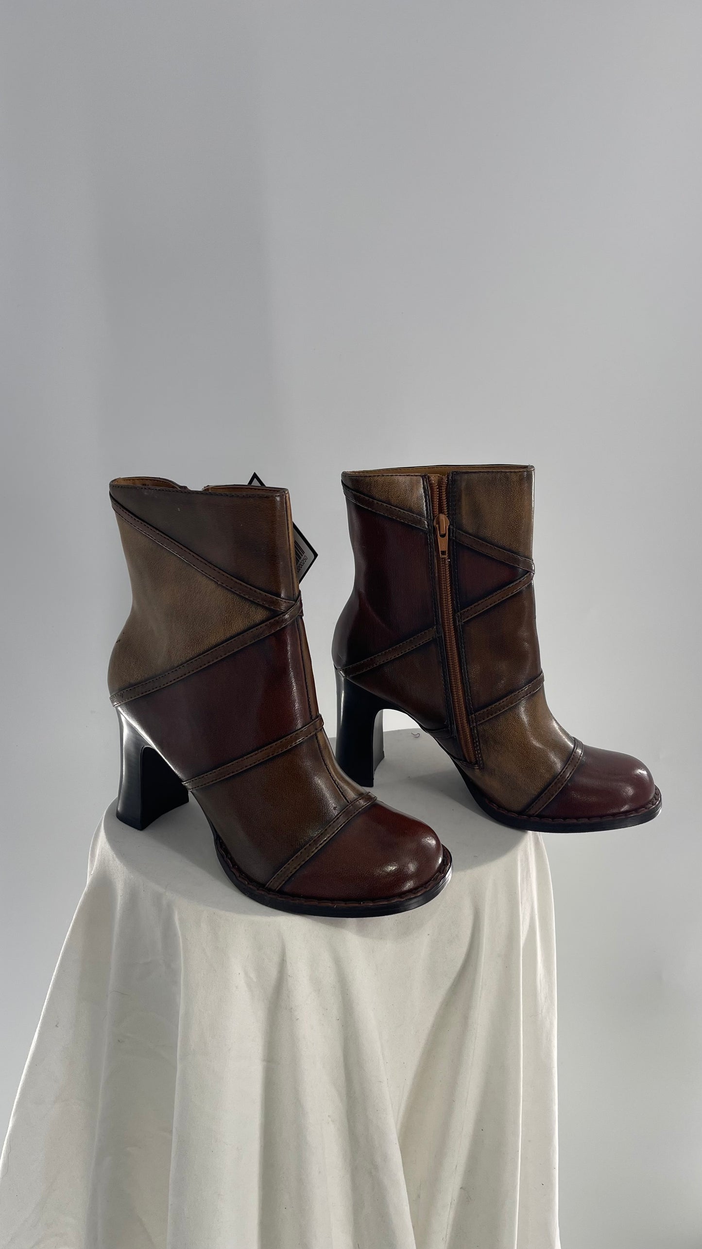 Unlisted Patchwork Brown Round Toe Chunky Heel (8)