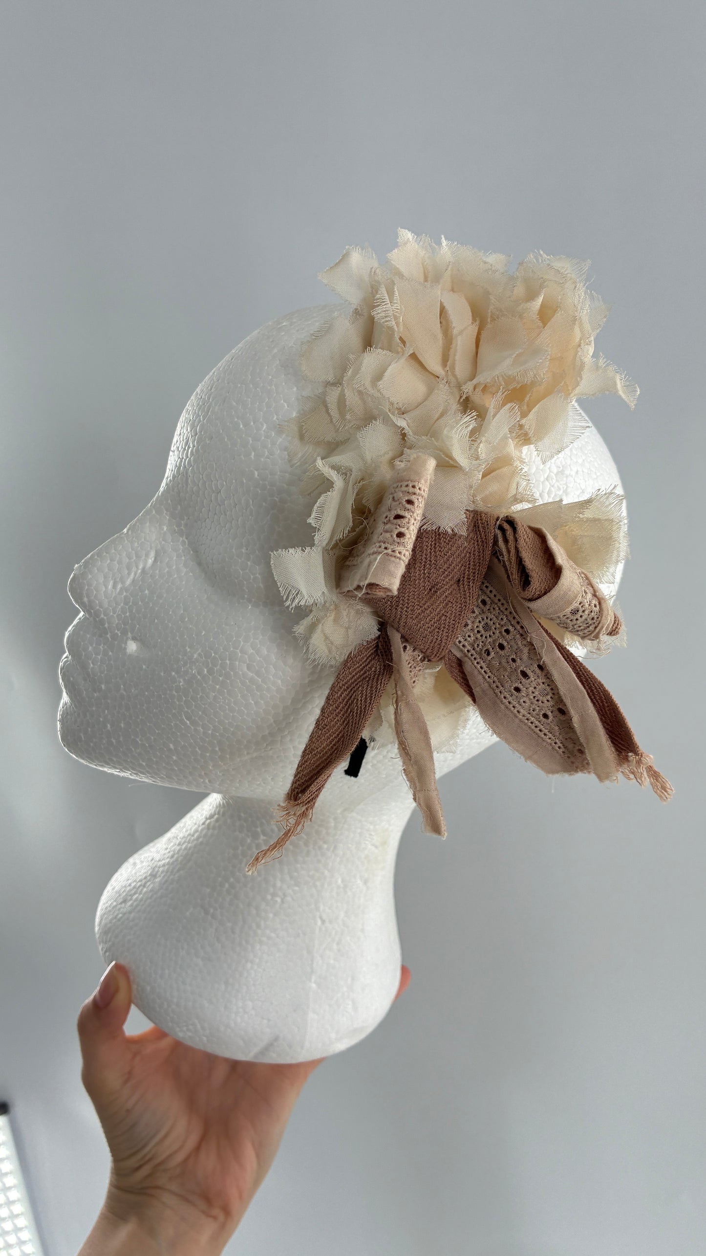 Vintage FARMER Handmade Headband with Ribbon and Flower Appliqués