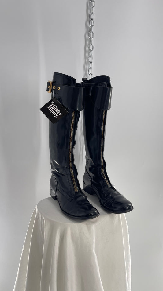 Vintage Tory Burch Patent Leather Bronze Zipper Front Riding Boots (8)