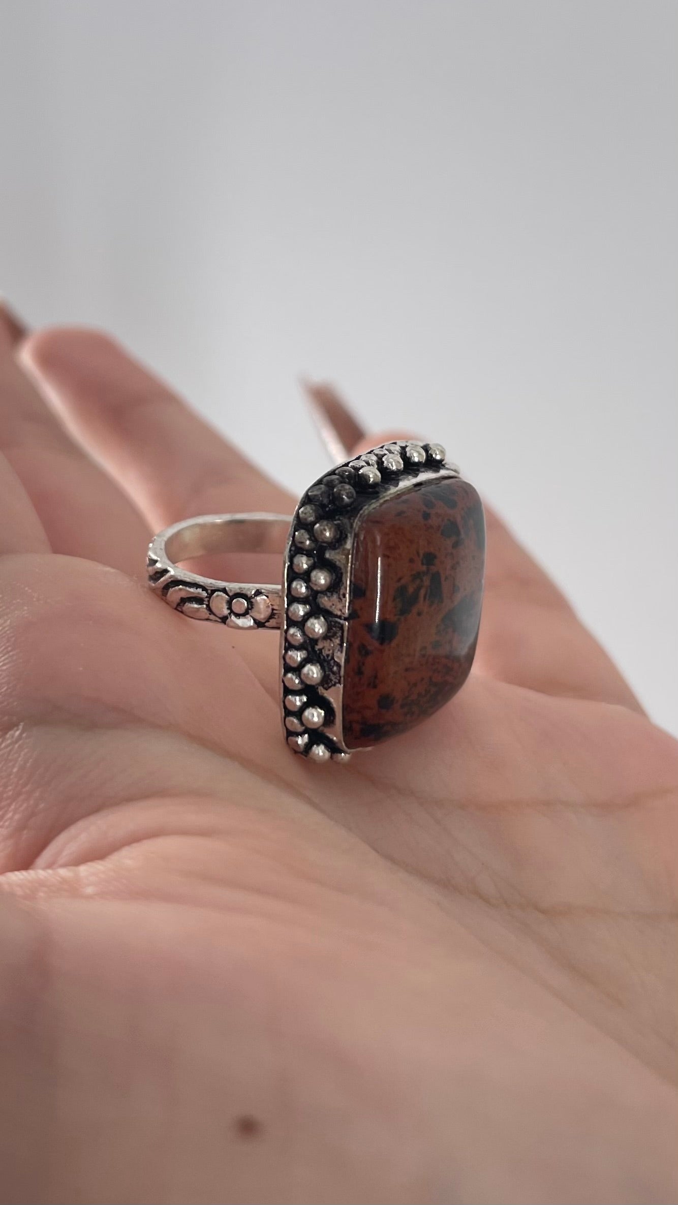 Vintage Mahogany Obsidian Stone on Sterling Silver 925 Band