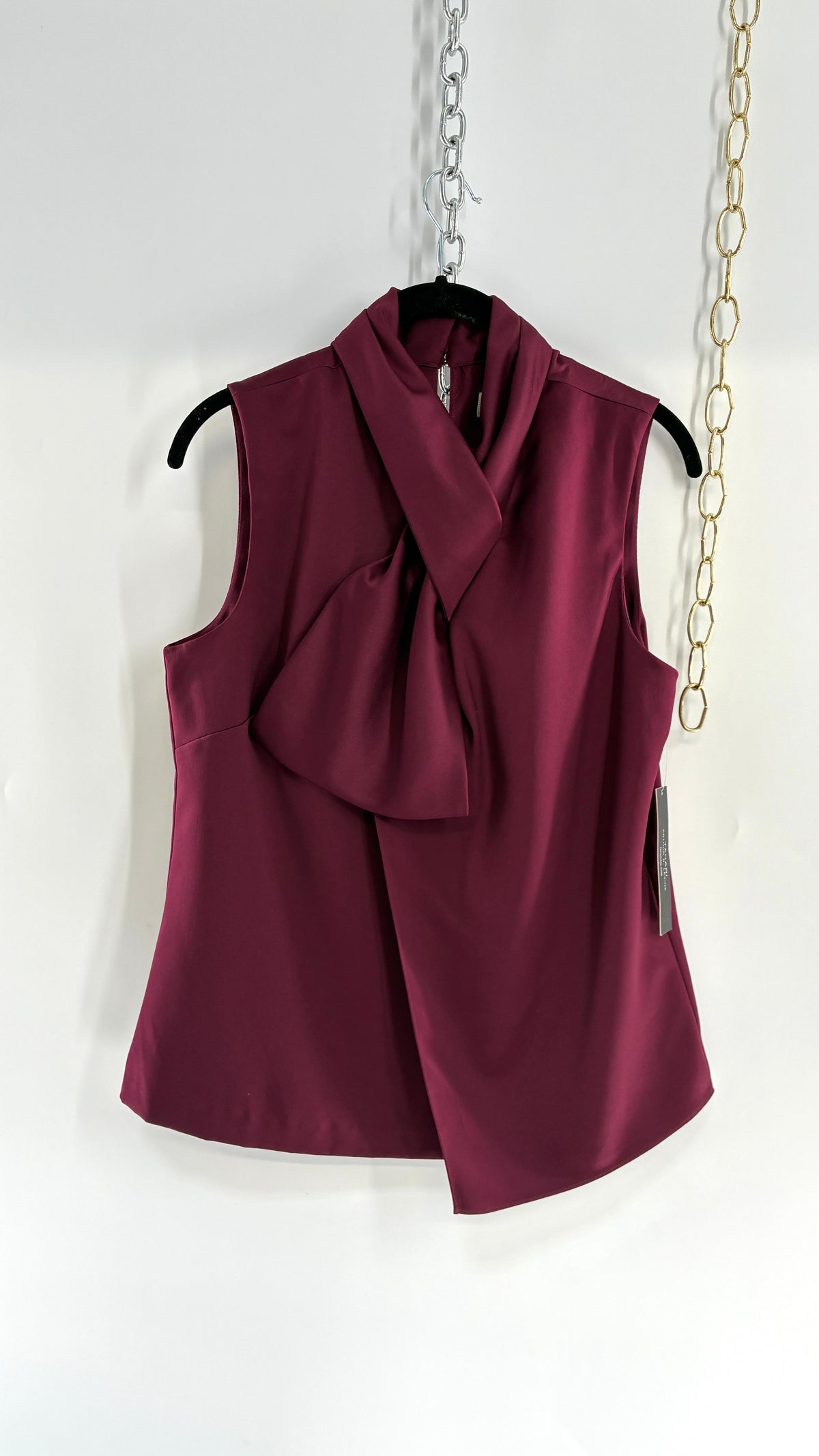 TAHARI Plum Tie Through, High Neck Tunic with Tags (Small)