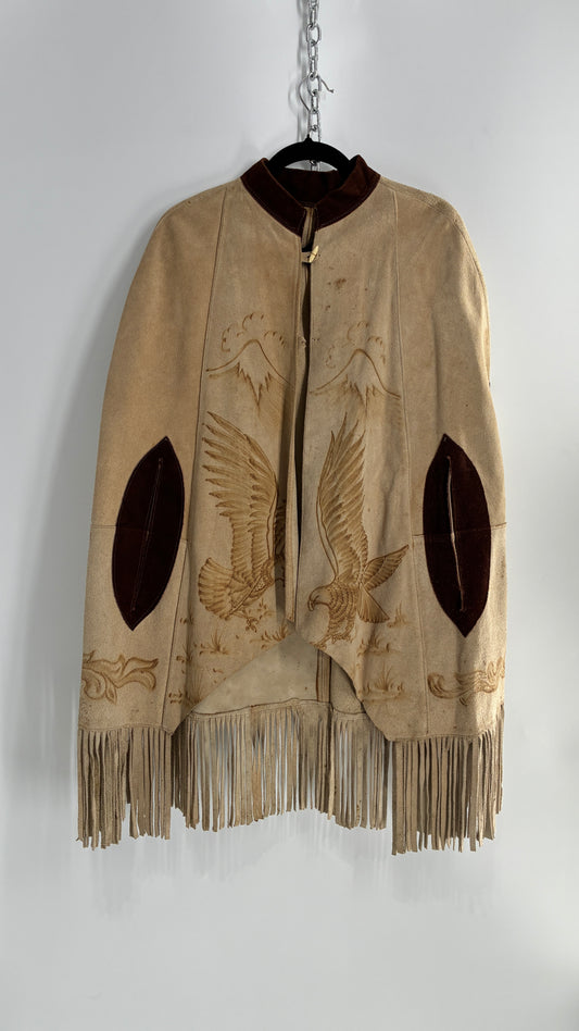 Vintage Animal Hide Engraved Poncho OverCoat (C)(One Size)