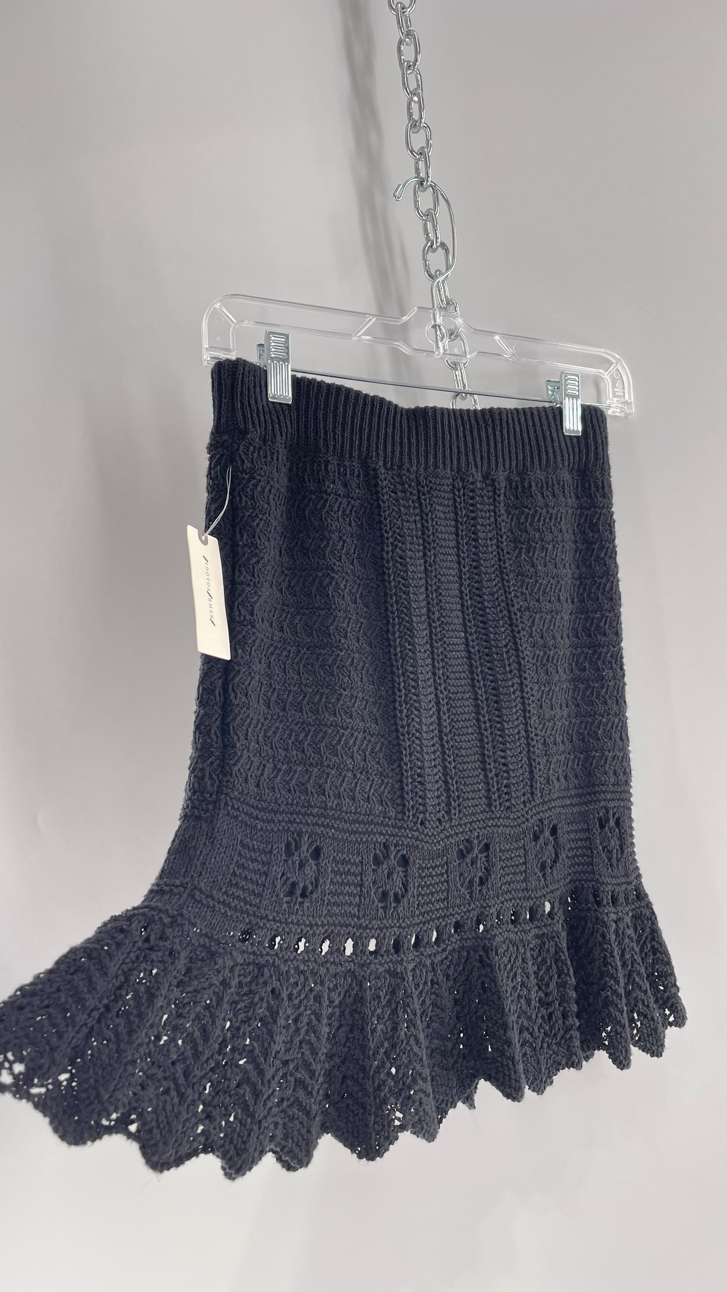 Anthropologie Black Crochet Knit Mini Skirt with Tags Attached (Small)