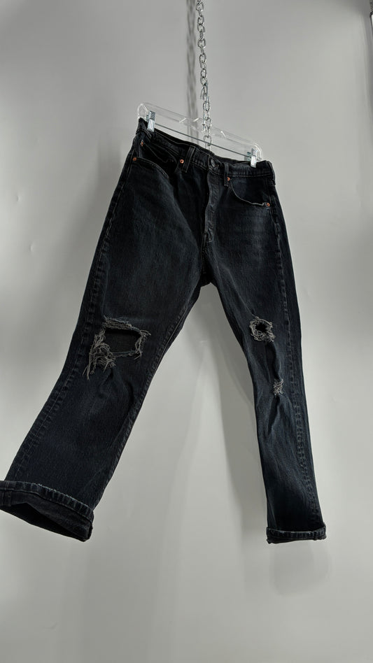 Vintage LEVI Dark Wash Distressed Denim 501s (30x28)