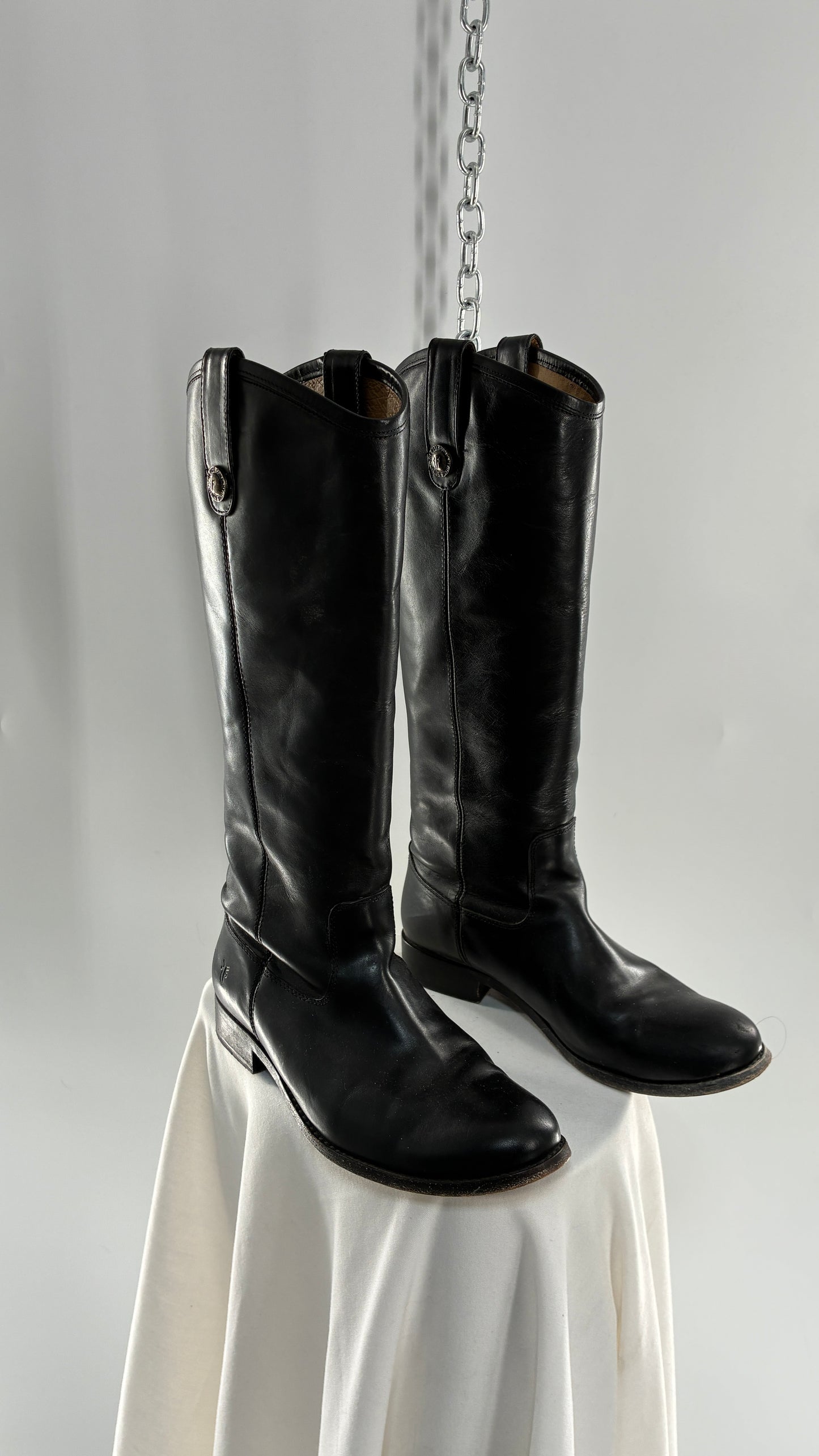 Vintage FRYE Melissa Tall Black Leather Button Boot Made in Mexico (7.5)