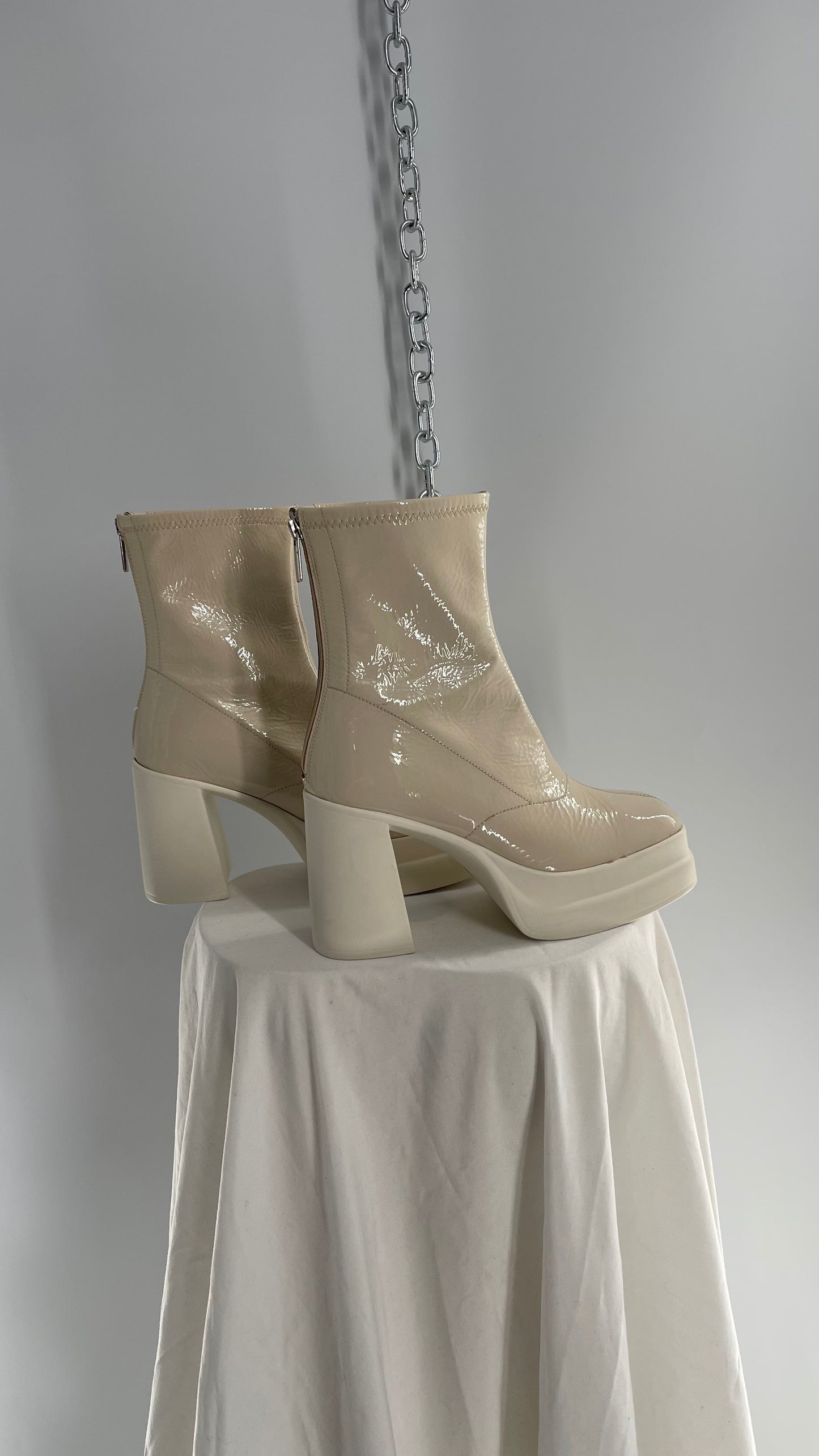 Free People Double Stack Y2k 90s Platform Off White/Cream Leather Boots (37)