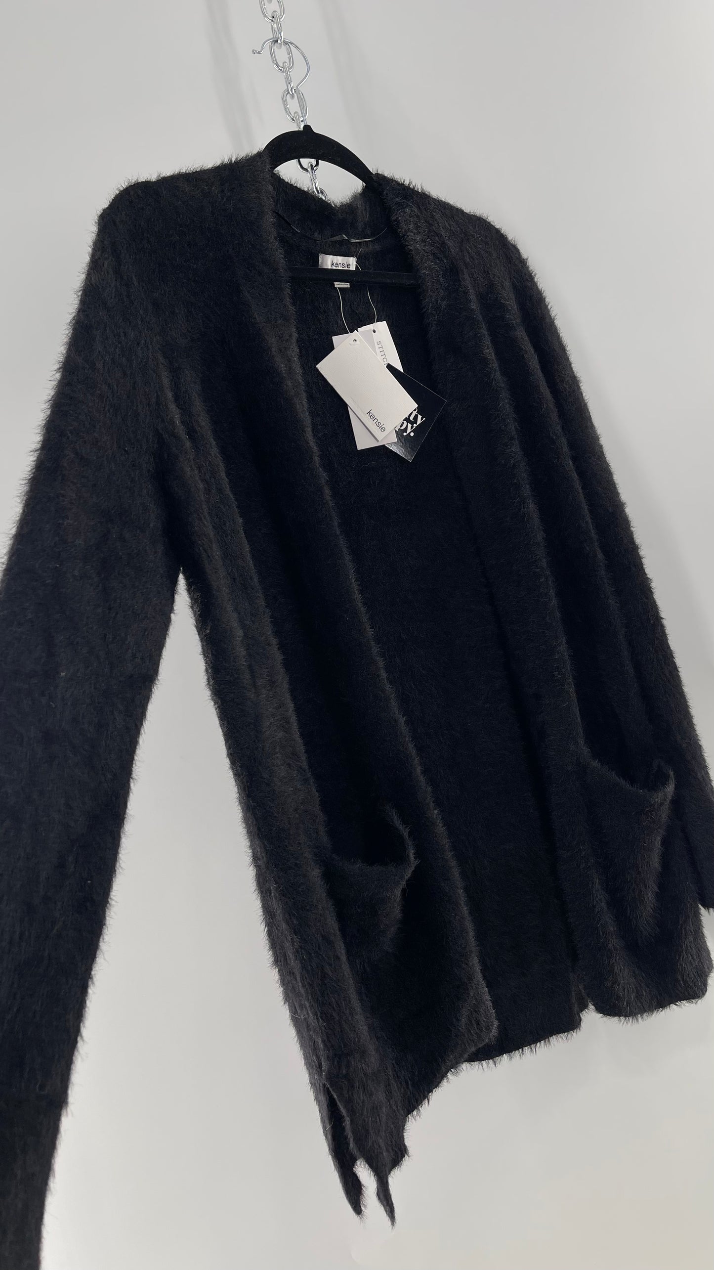 Kensie Black Fuzzy Slouchy Cardigan with Pockets and Tags Attached (Small)
