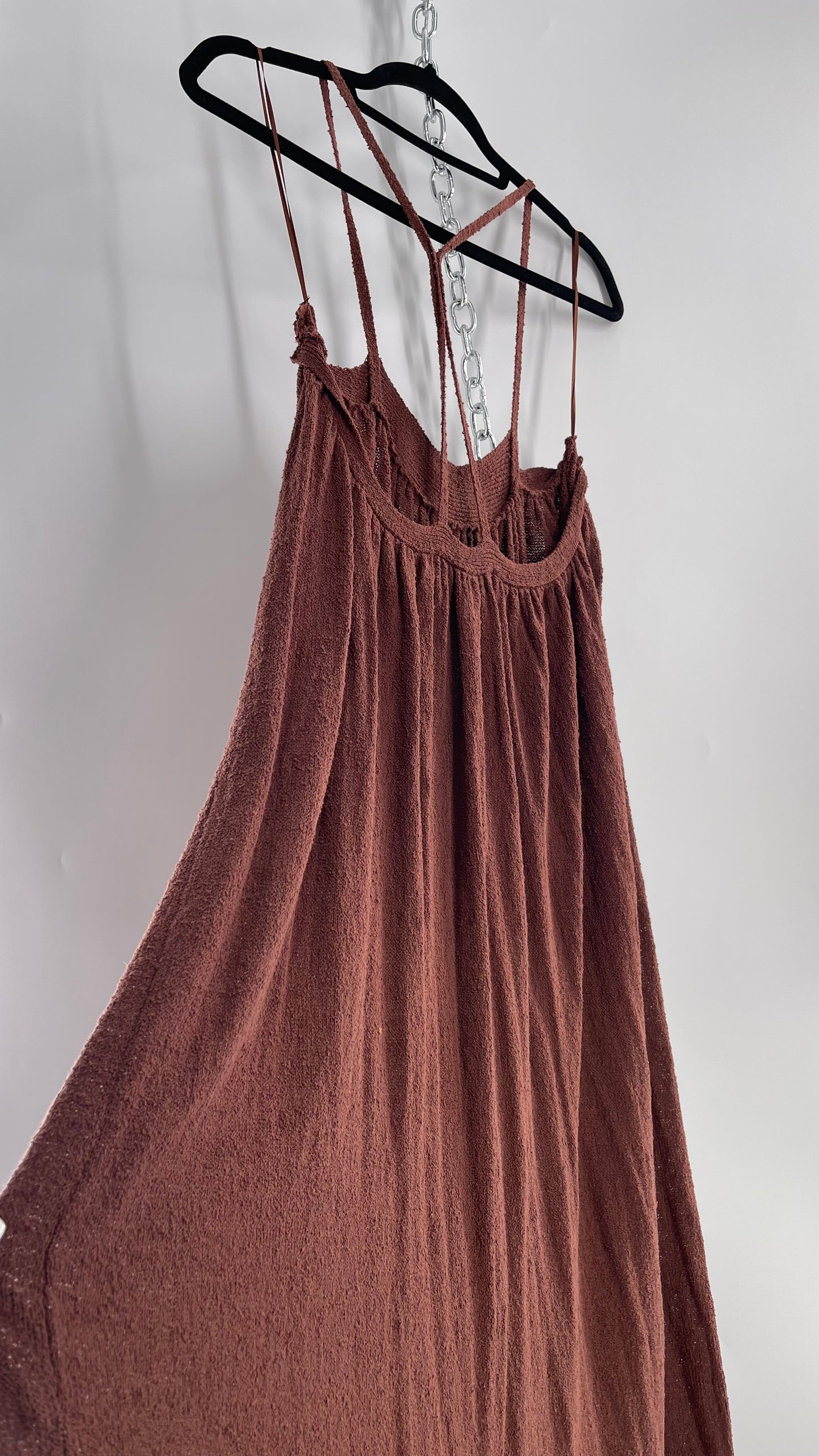 Free People Under the Stars Textured Brown Heavy Knit Maxi Dress  (Medium)