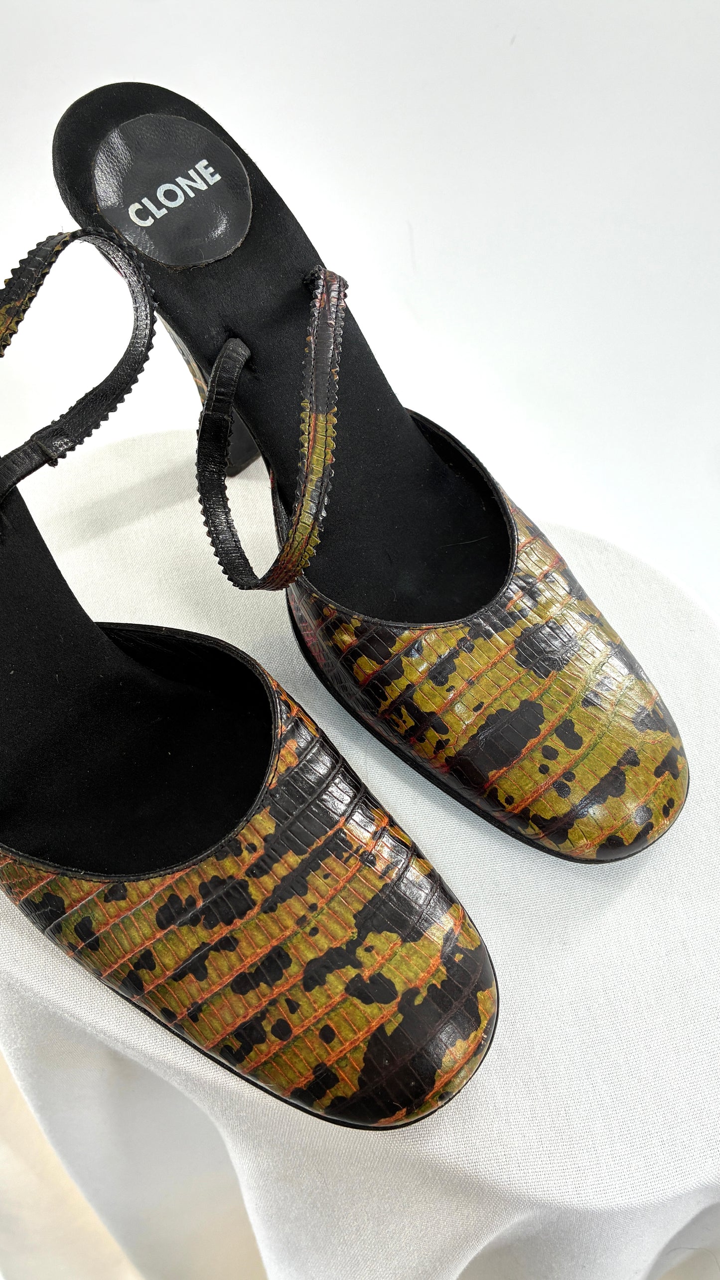 Rare Vintage CLONE Bruno Bordese Anaconda Snake Patterned Round Toe Heel Made in Italy (37.5)