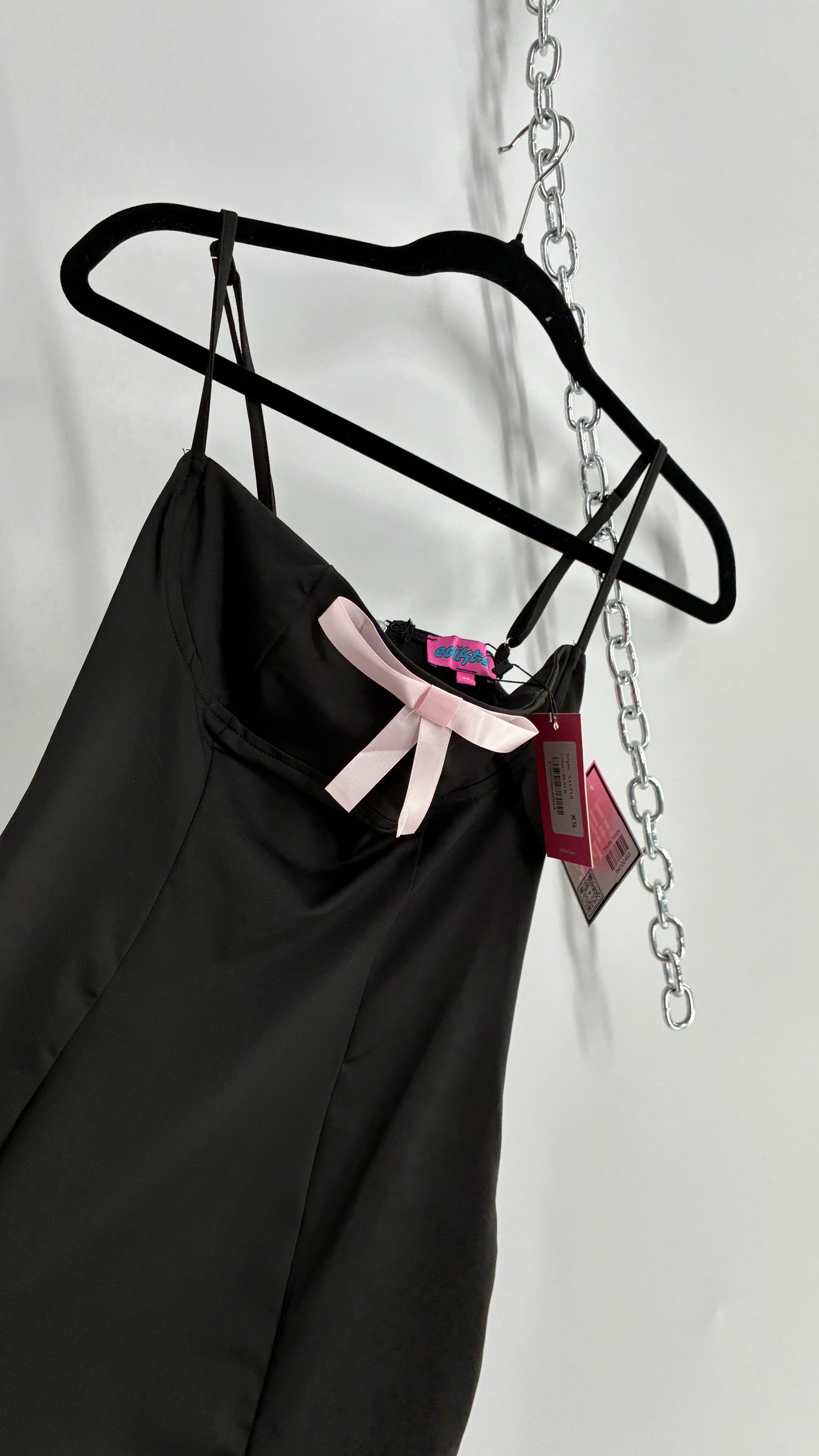 Edikted Black Satin Underbust Panel Mini Dress with Baby Pink Bow and – The Thrifty Hippy Edikted Black Satin Underbust Panel Mini Dress with Baby Pink Bow and – The Thrifty Hippy