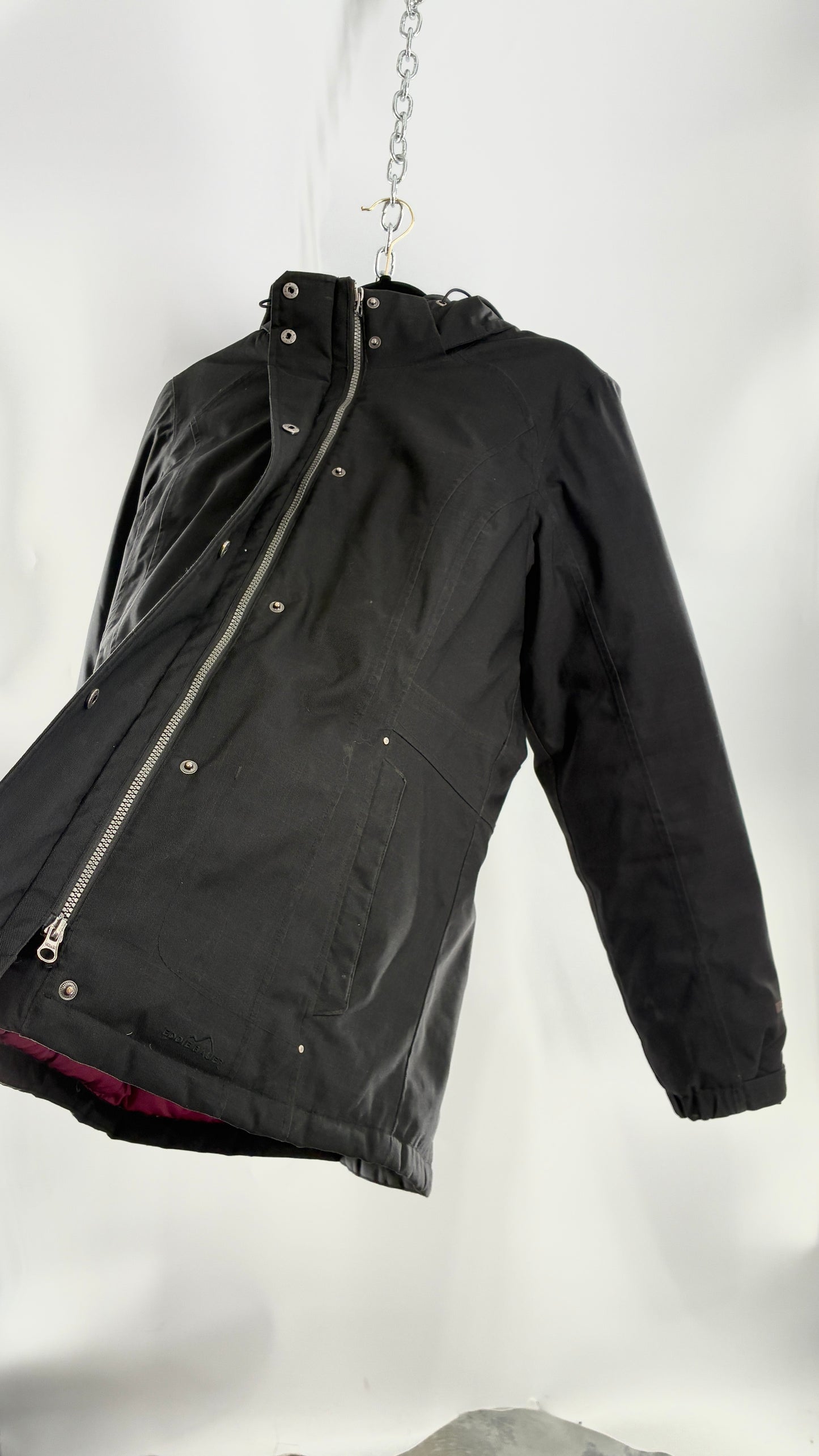 EDDIE BAUER Goose Down Black Jacket with Puffer Lining (Medium)