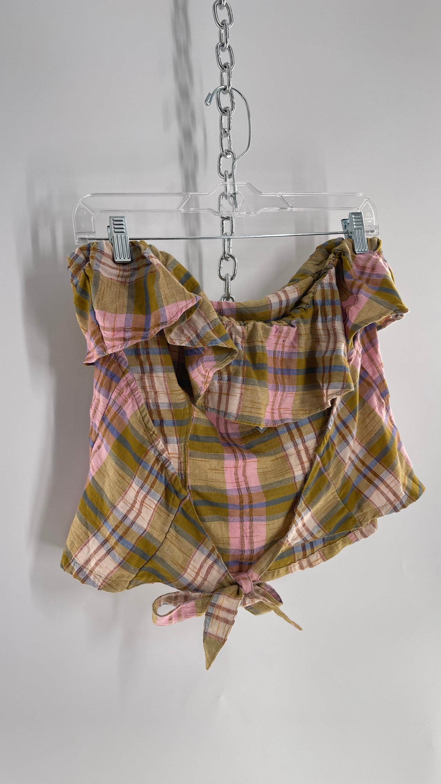 Free People Plaid Ruffle Neckline Open Back Tube Top 72% Cotton 28% Jute (Medium)