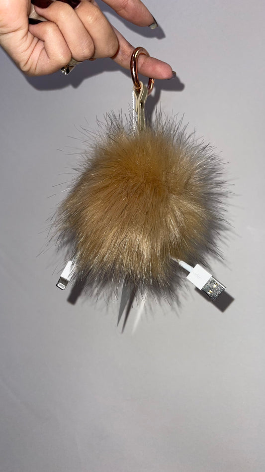 Free People Tan Fur Pom Pom Keychain with Charging Port