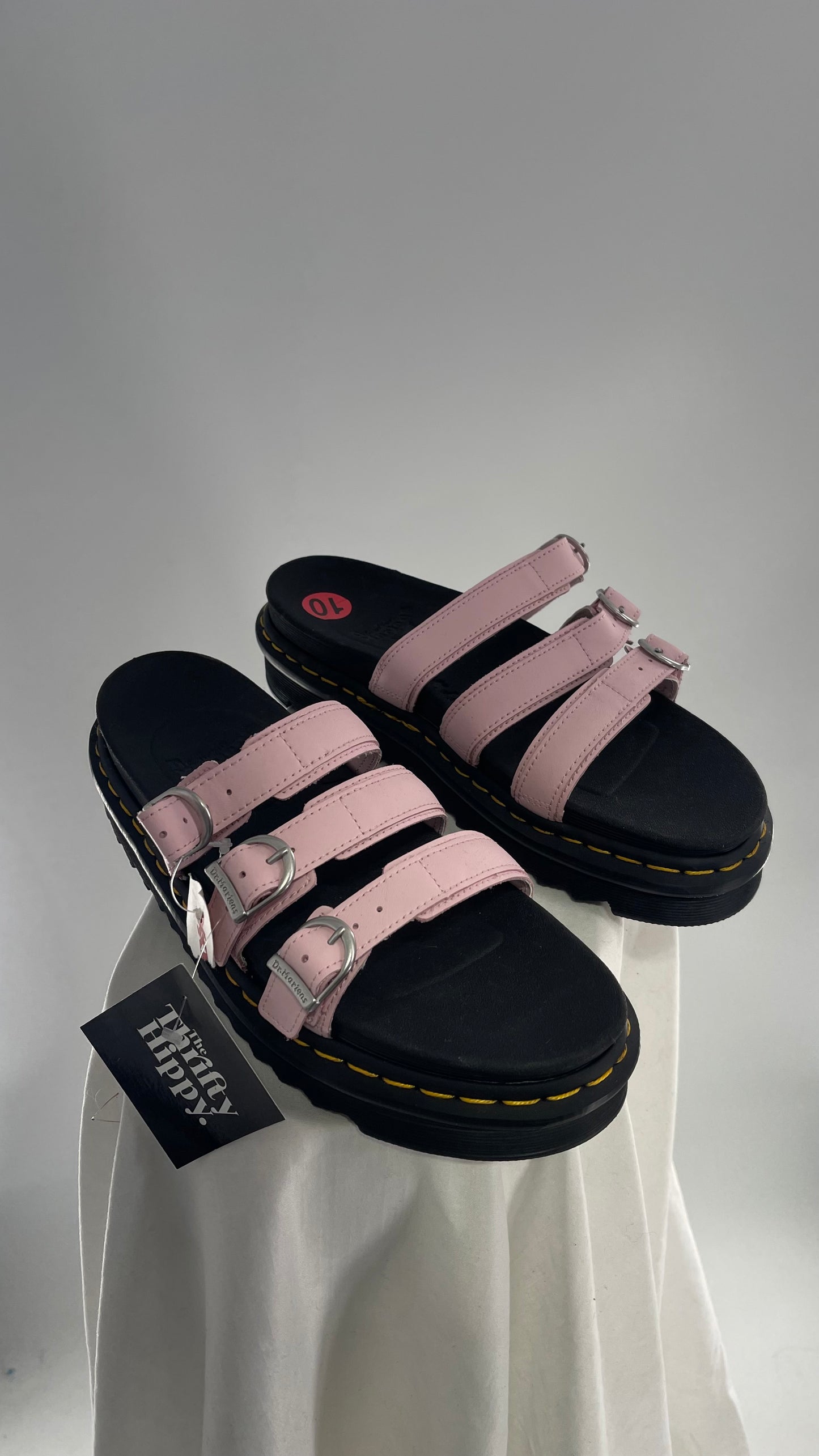 Dr. Martens Baby Pink Strappy Platform Sandal with Heavy Metal Buckle (10)