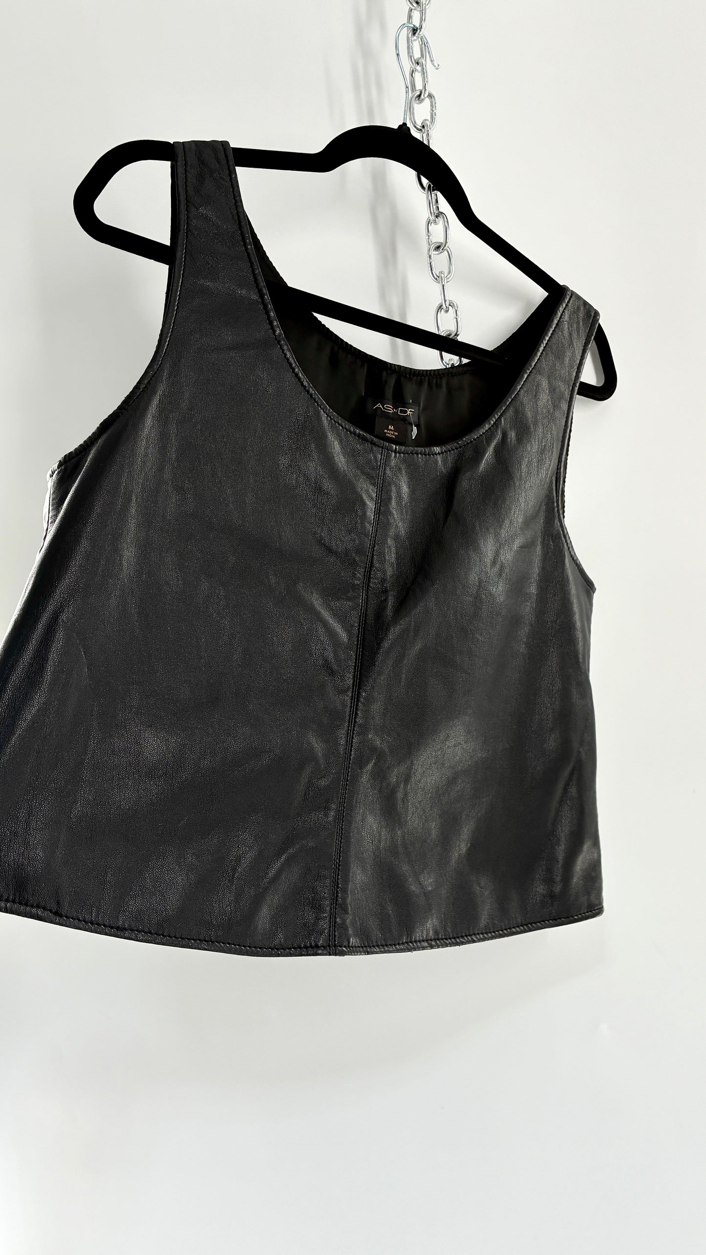 AS by DF Black Leather Sleeveless Boxy Top (Medium)
