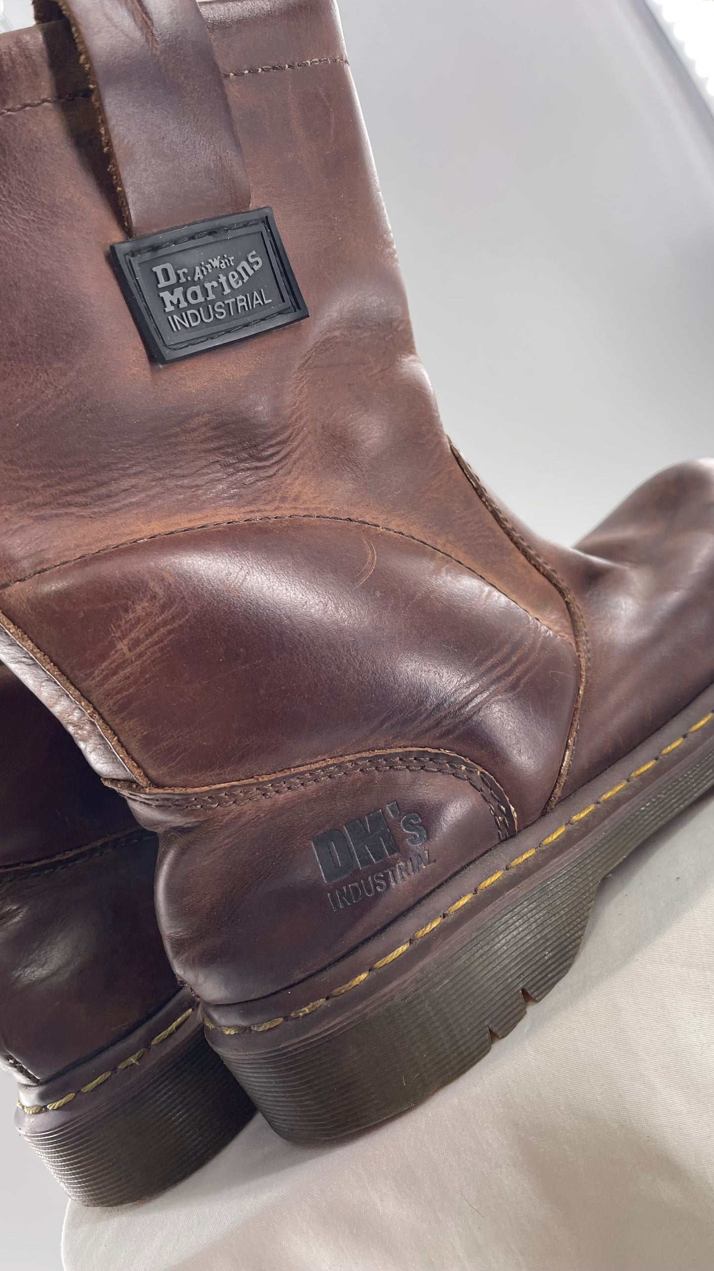 Vintage Brown Leather Industrial Dr. Martens Men’s Pull-On Boots (10)