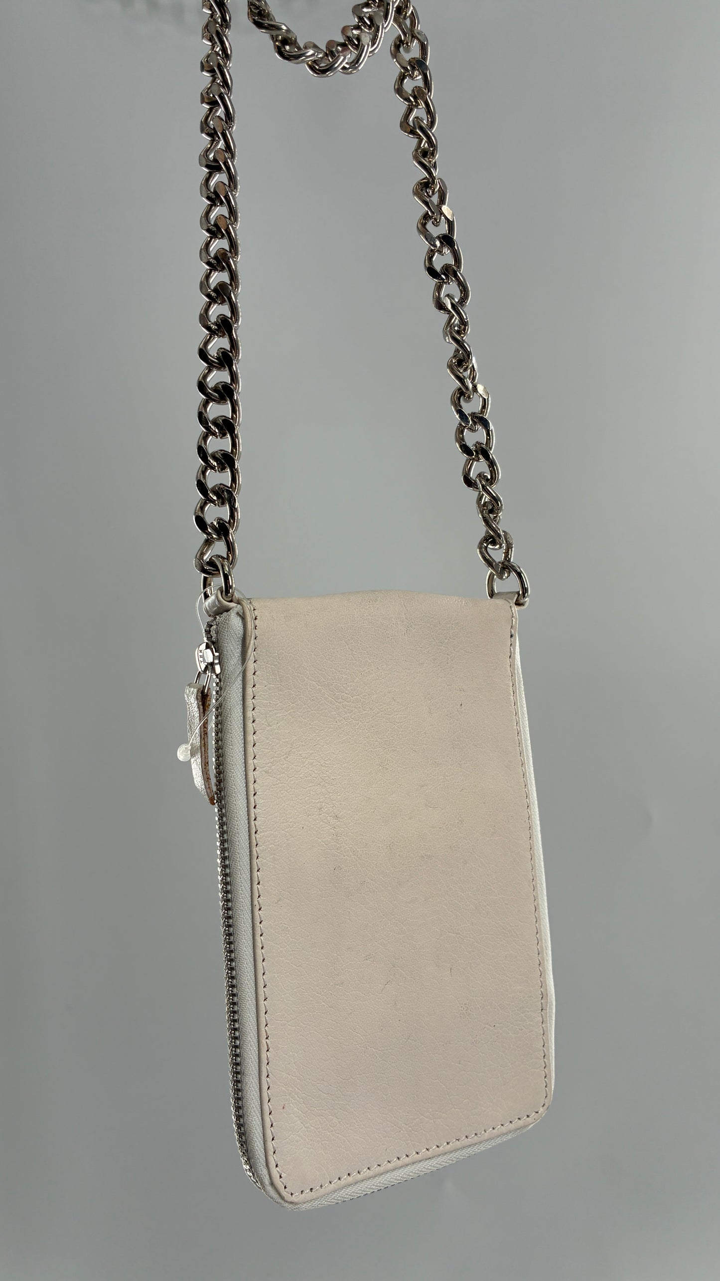 Free People Off White Leather Phone Purse with Heavy Metal Chain Strap